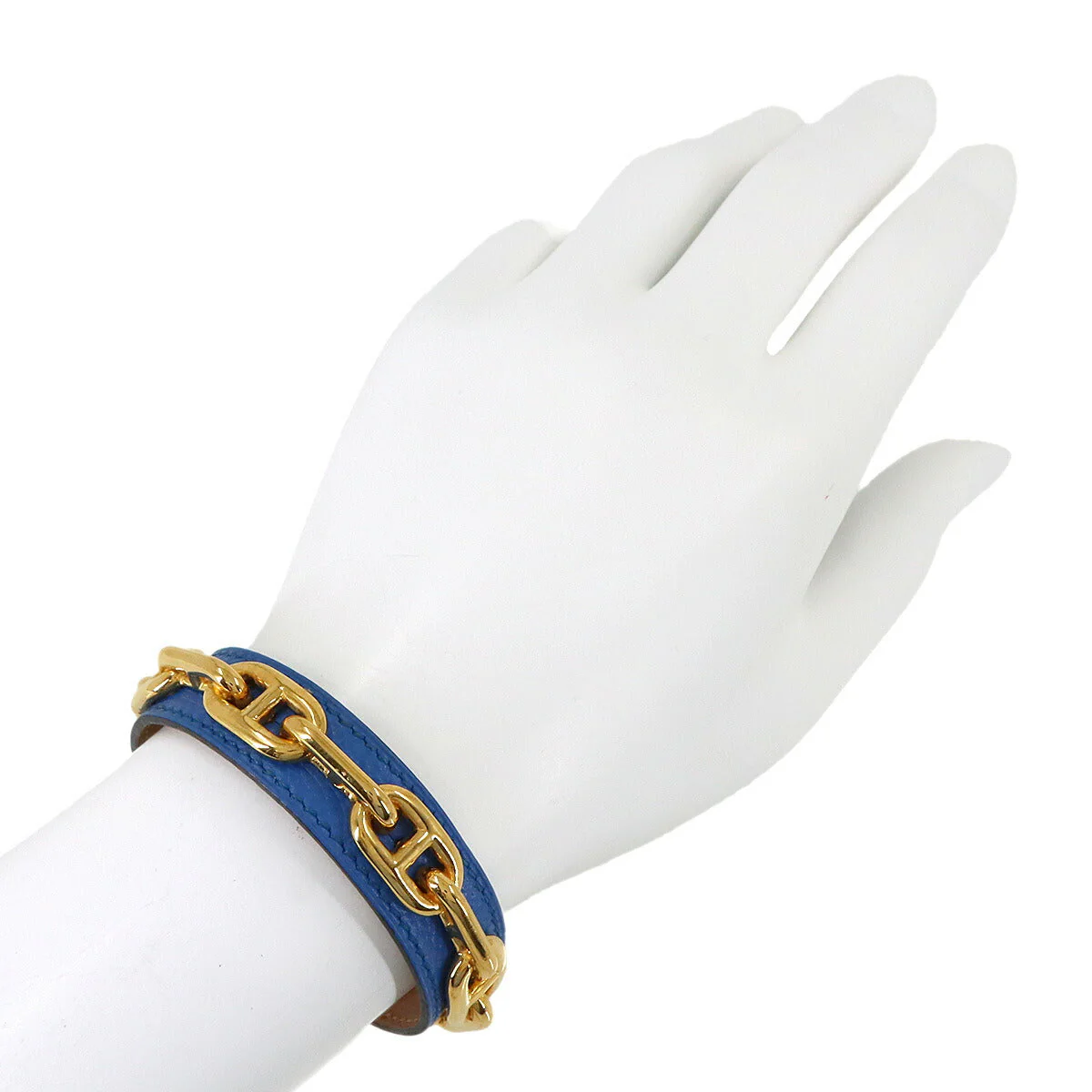 HERMES Chaine d'Ancre Leather Bangle, Blue Gold, Accessory, Hermes 90318853