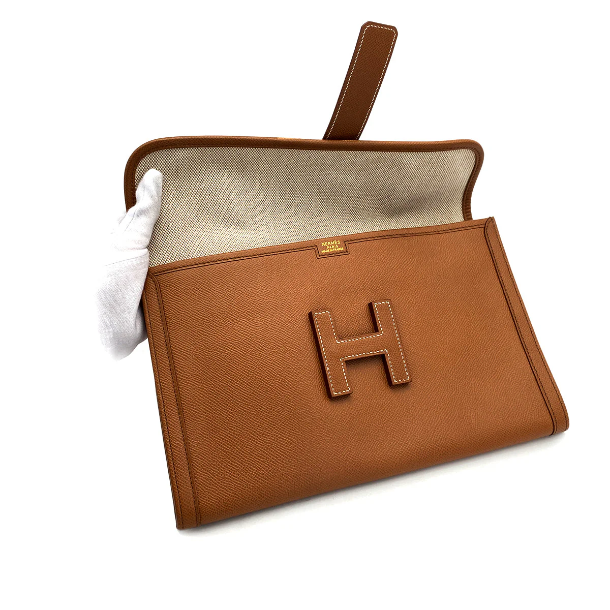 HERMES JIGE PM CLUTCH BAG GOLD COURCHEVEL 1997 SQUARE A 90321637