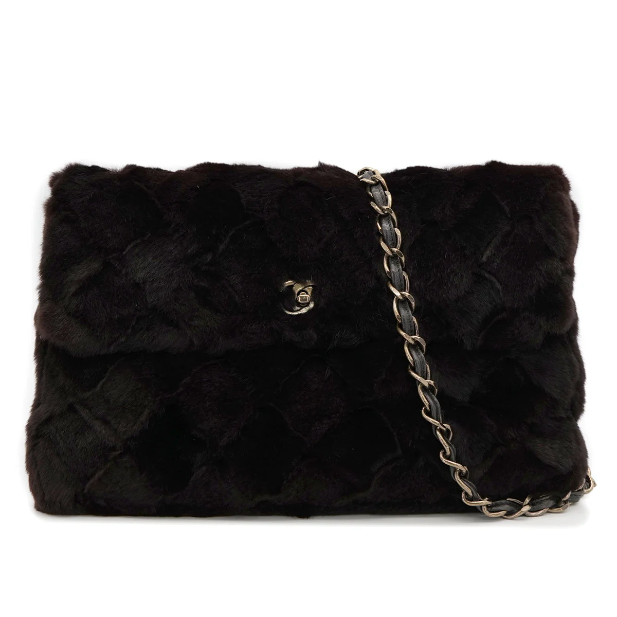 VINTAGE CHANEL MATELASSE FUR CHAIN SHOULDER BAG DARK BROWN FUR 90321766