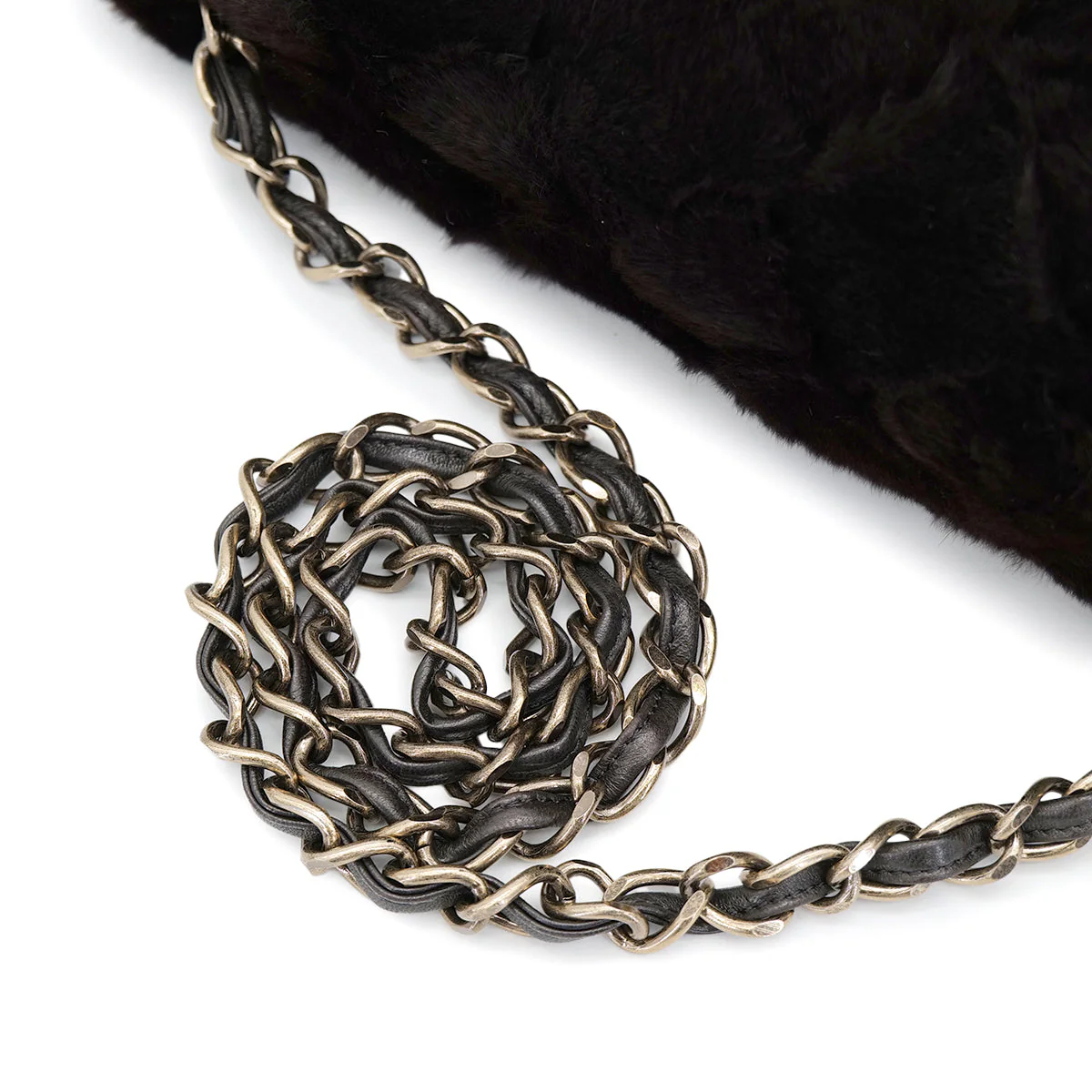 VINTAGE CHANEL MATELASSE FUR CHAIN SHOULDER BAG DARK BROWN FUR 90321766