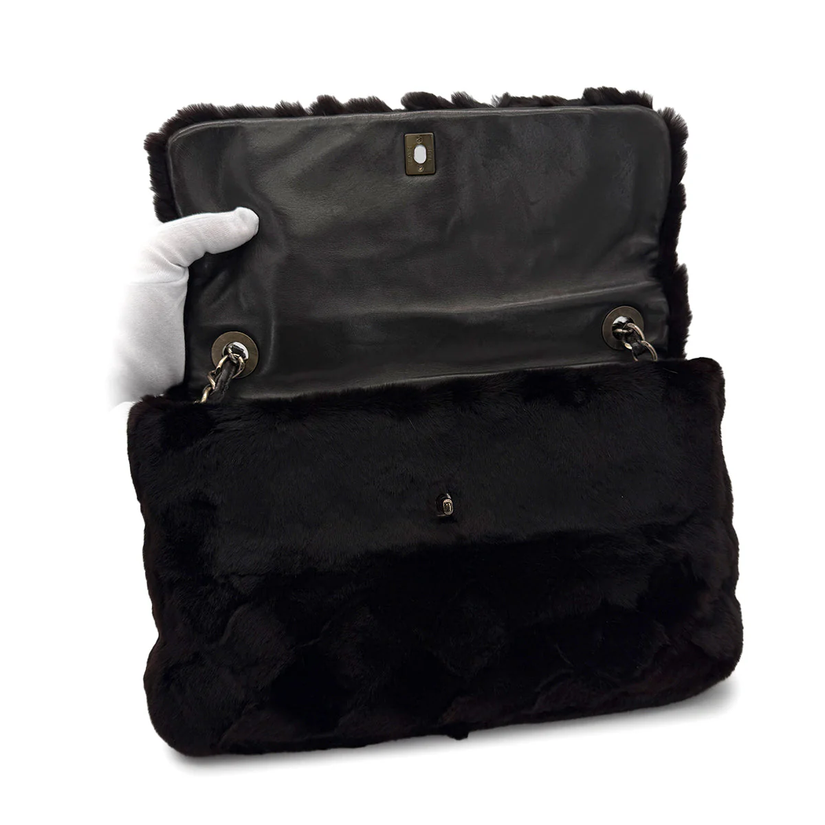 VINTAGE CHANEL MATELASSE FUR CHAIN SHOULDER BAG DARK BROWN FUR 90321766