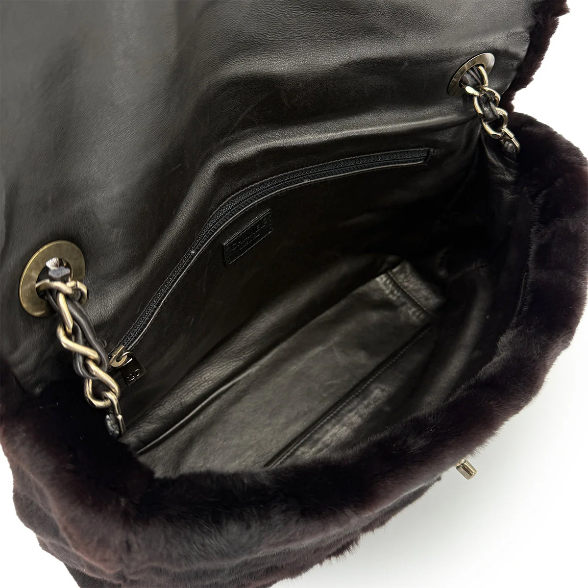 VINTAGE CHANEL MATELASSE FUR CHAIN SHOULDER BAG DARK BROWN FUR 90321766