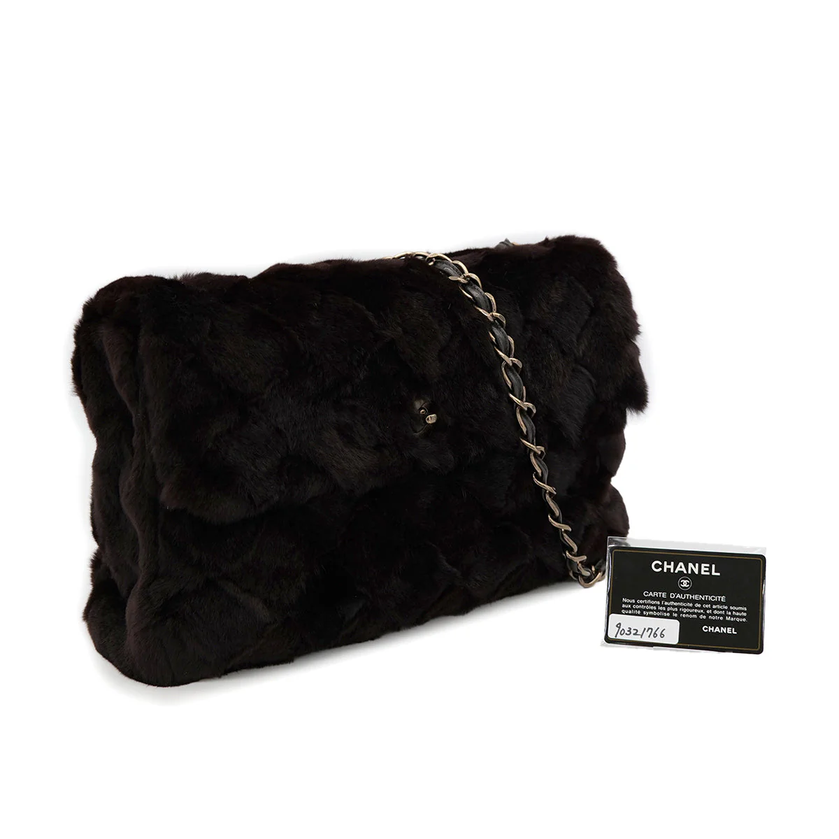 VINTAGE CHANEL MATELASSE FUR CHAIN SHOULDER BAG DARK BROWN FUR 90321766
