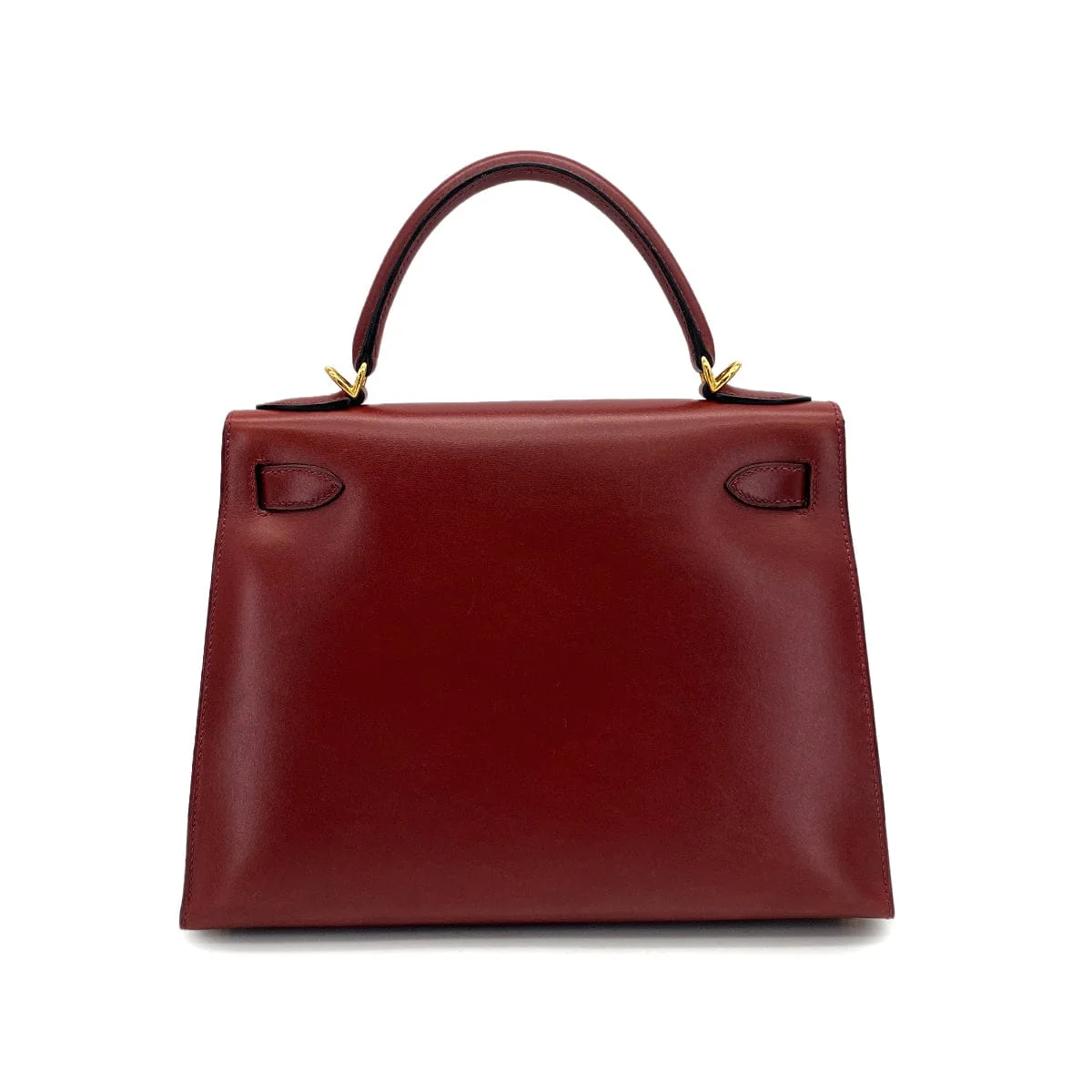 HERMES KELLY 28 SELLIER ROUGE H BOXCALF HAND SHOULDER BAG 2002 SQUARE F GOLD HARDWARE 90324446