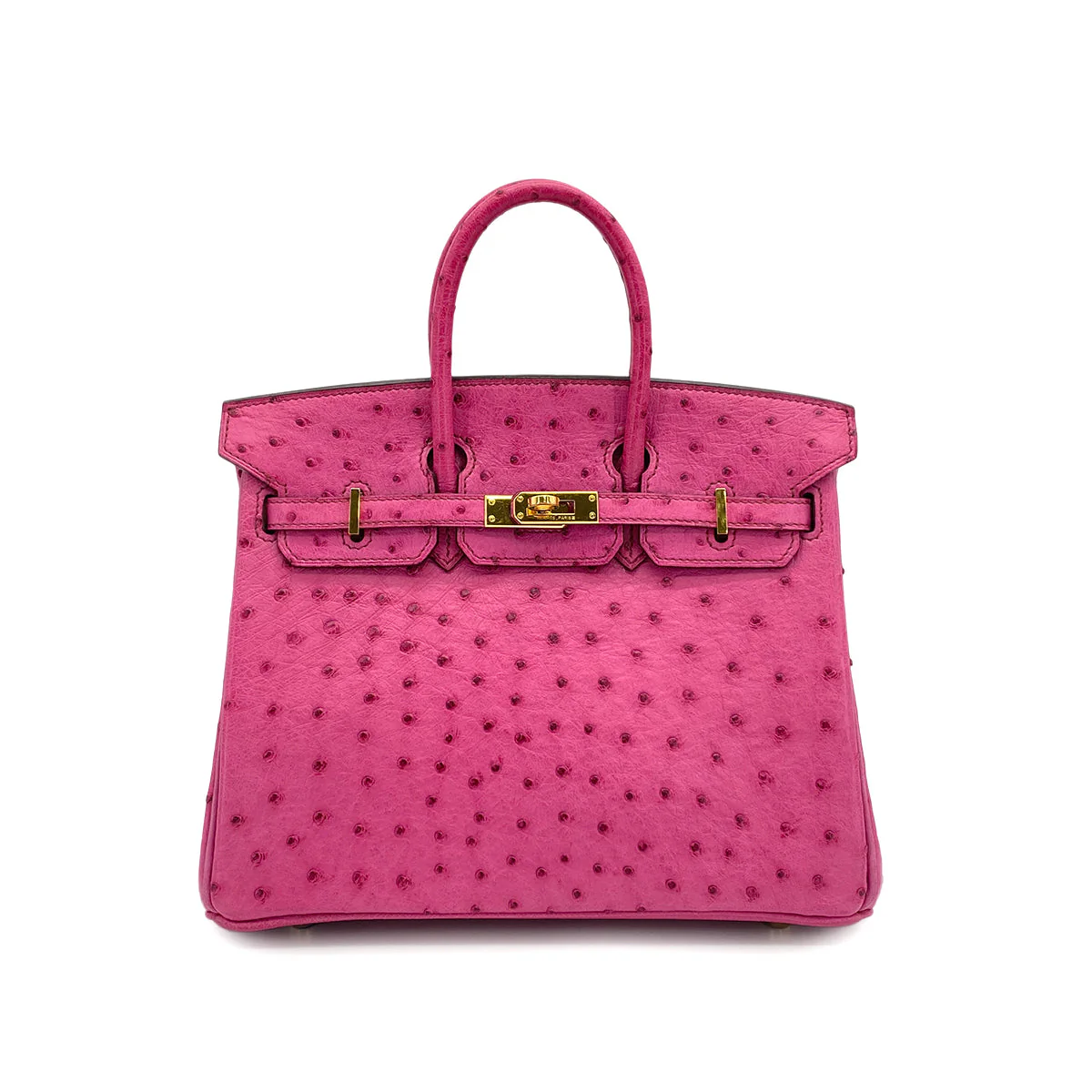 HERMES BIRKIN 25 FUCHSIA OSTRICH HAND BAG 2009 SQUARE M GOLD HARDWARE 90324625