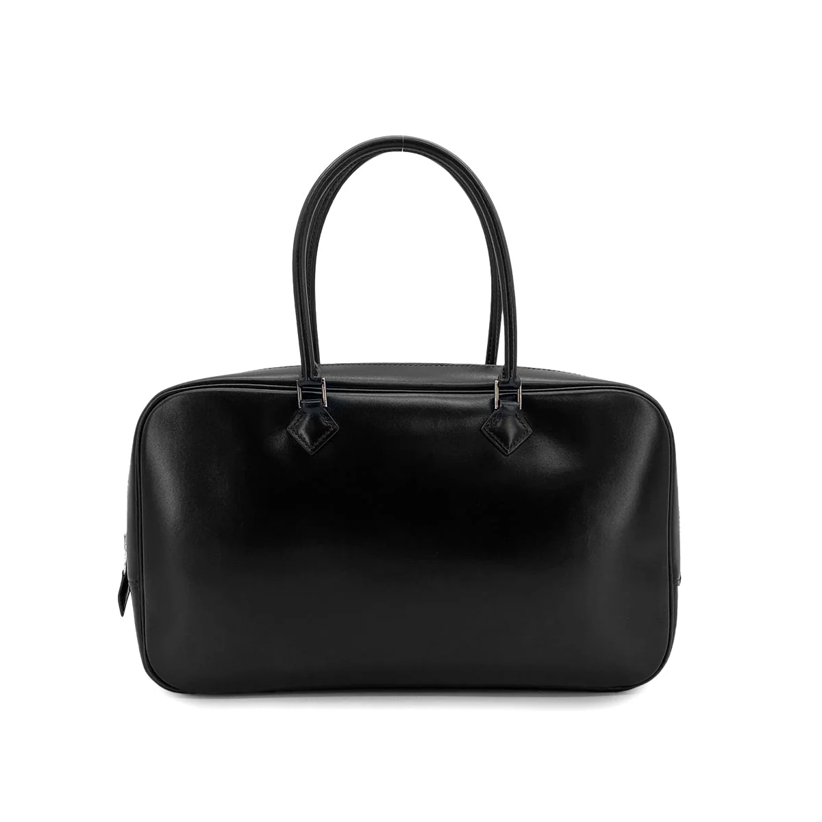 HERMES PLUME ELAN 28 BLACK BOX CALF HAND BAG 2001 SQUARE E PALLADIUM HARDWARE 90324637
