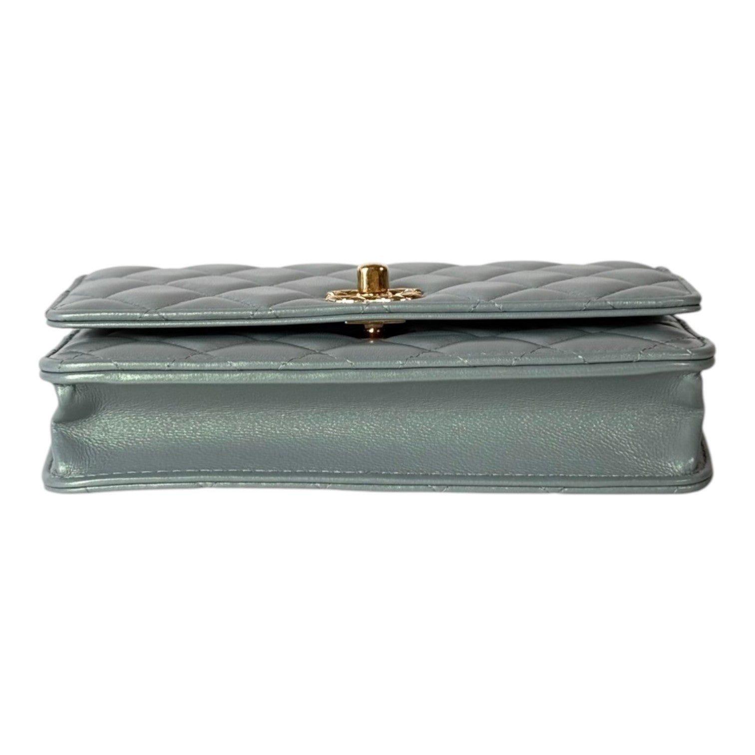 Chanel Pearl Light Green Quilted Leather Wallet on Chain