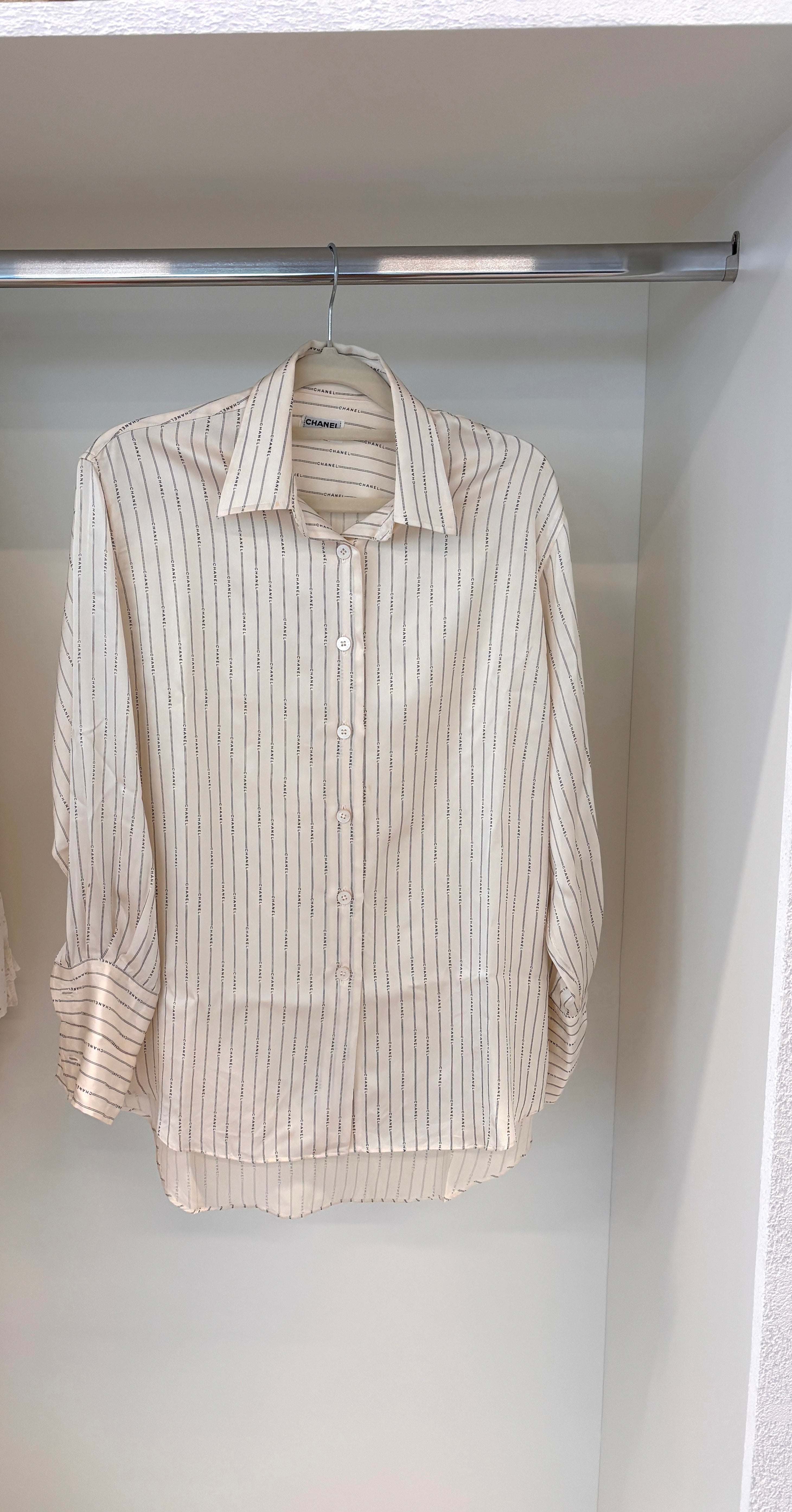 Chanel Logo Lines Silk Shirt White DXBK0083