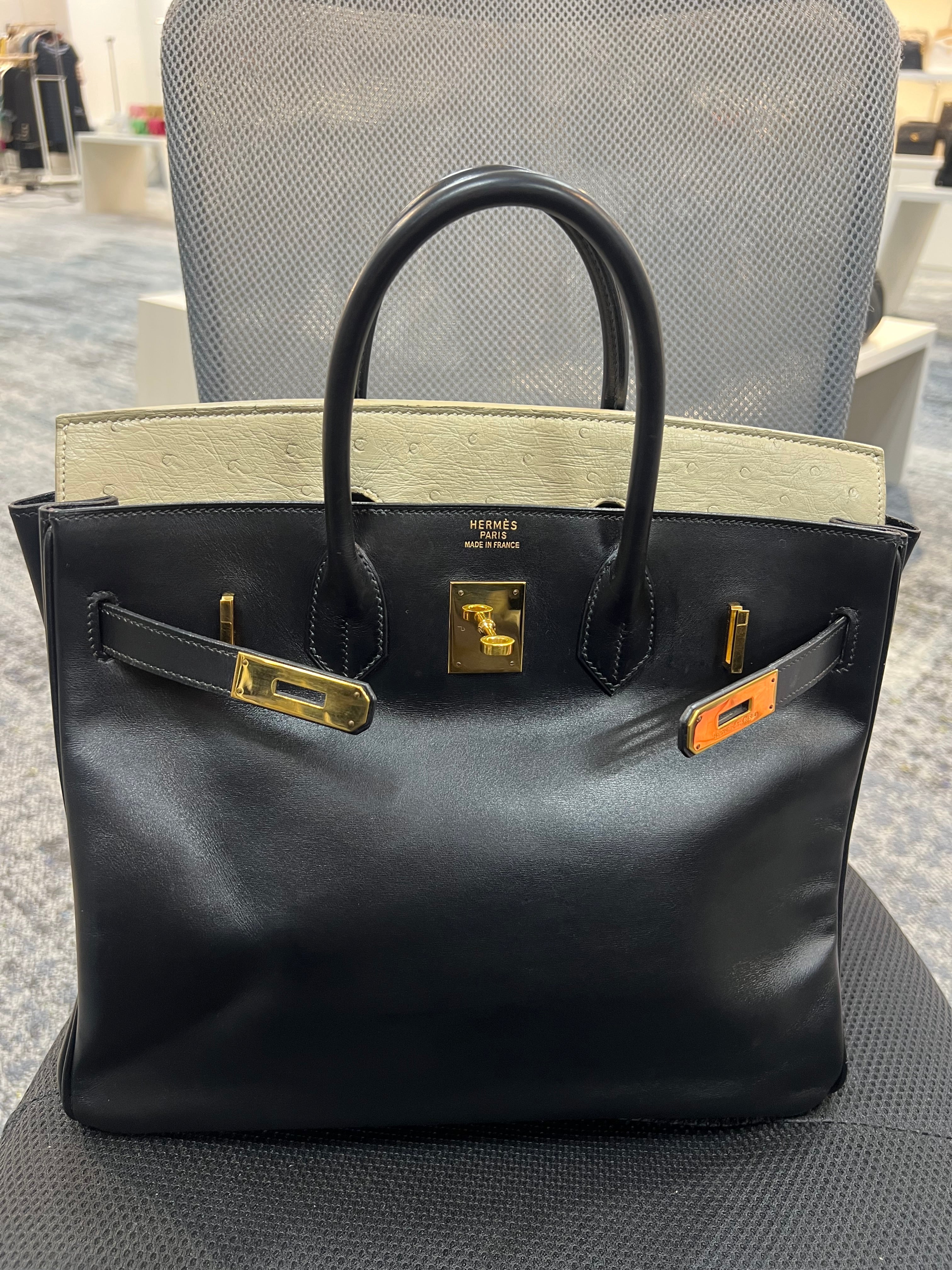 Hermes HAC 32 Box Leather and Ostrich touch