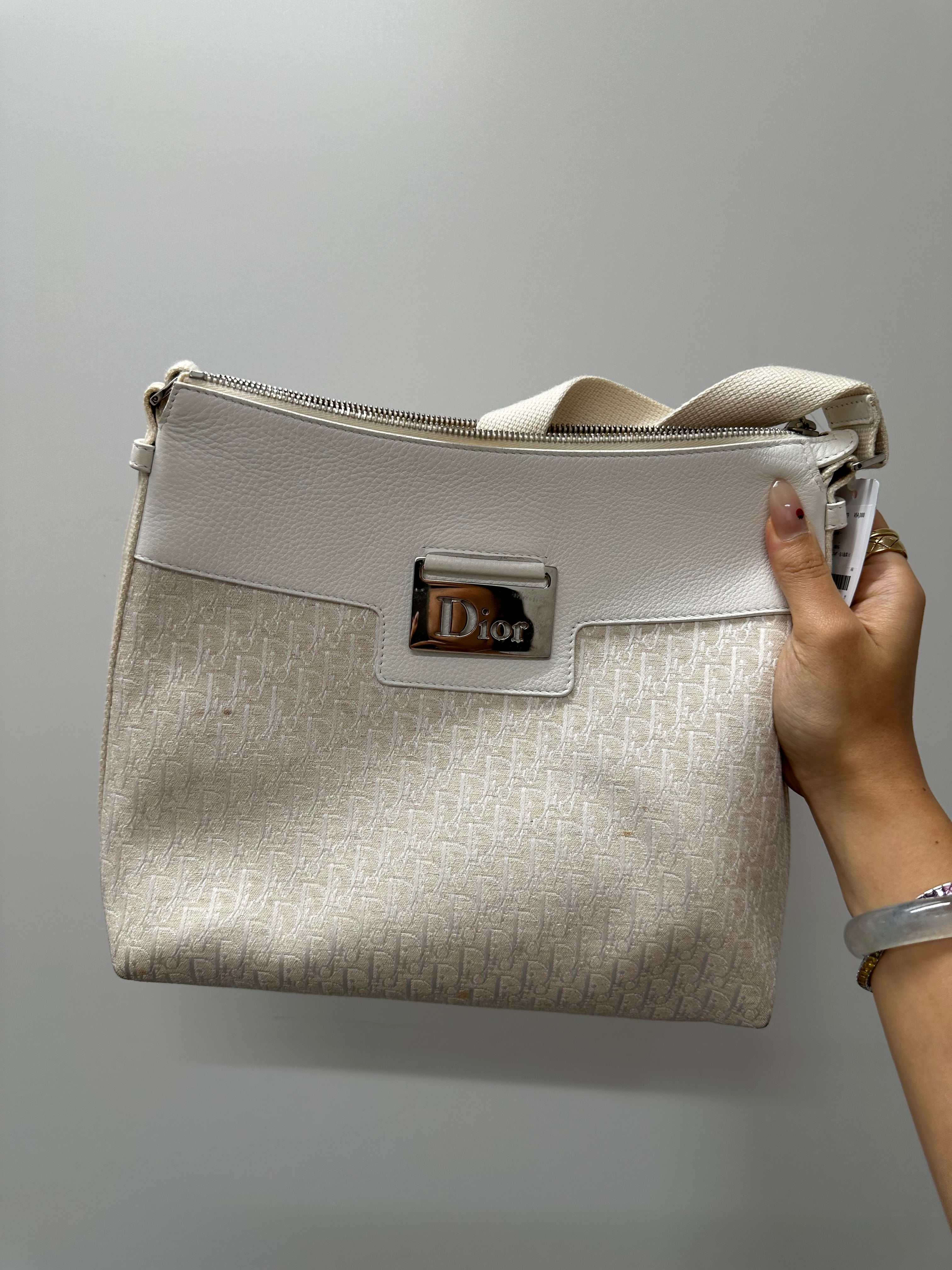 DIOR Canvas×Leather White SV Trotter Shoulder Bag B0821RFP79