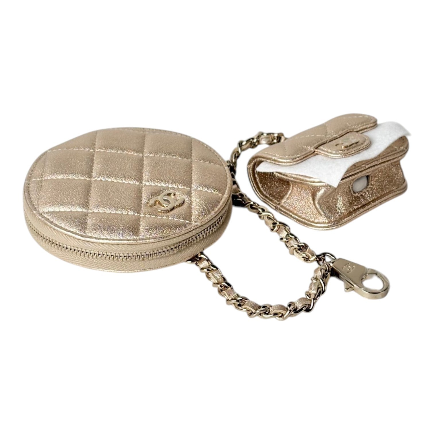 Chanel Gold Zip Coin Wallet with Airpod Case
