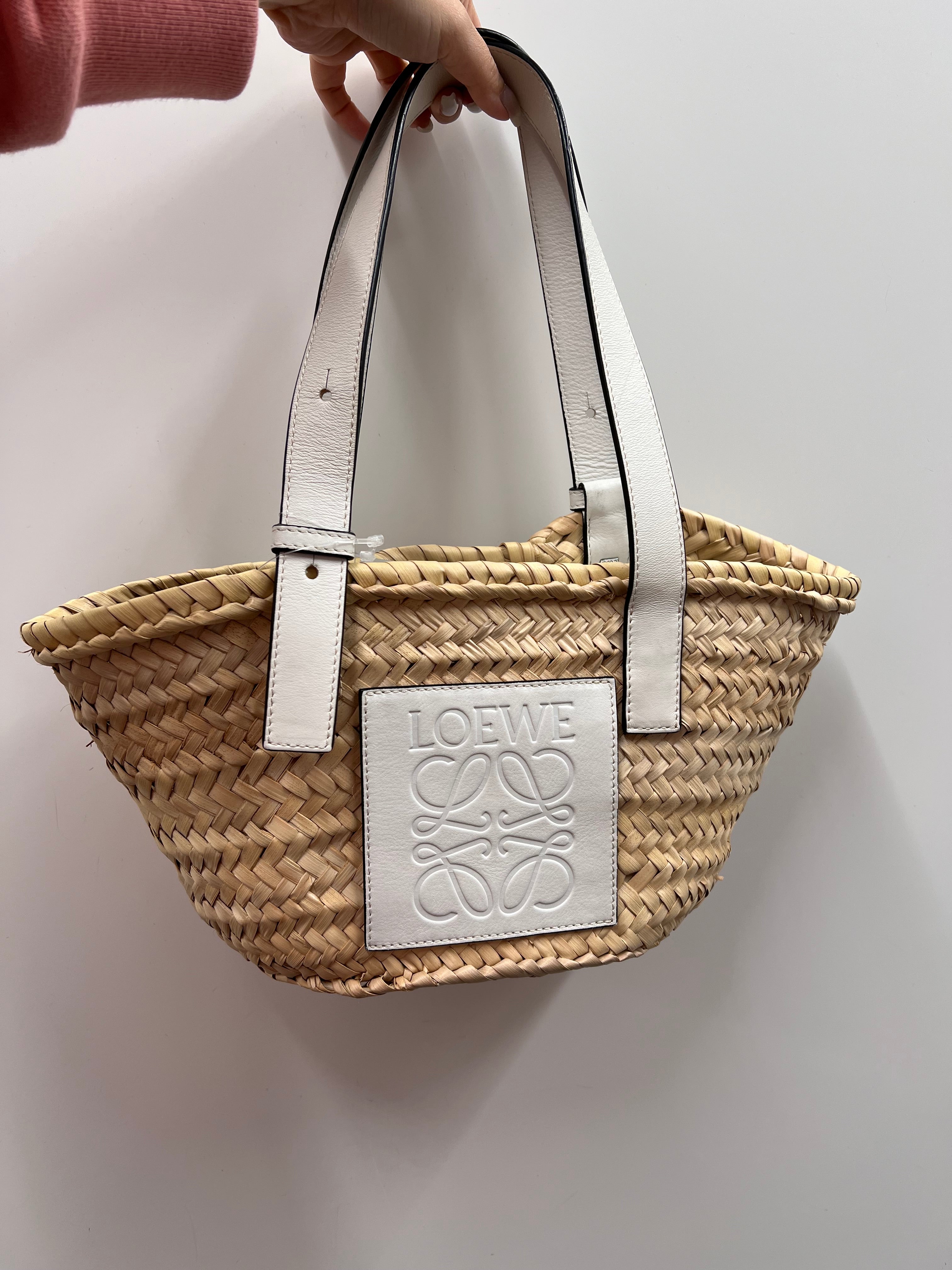 LOEWE Anagram Basket Small Raffia/Leather Beige/White B0830CTAP4