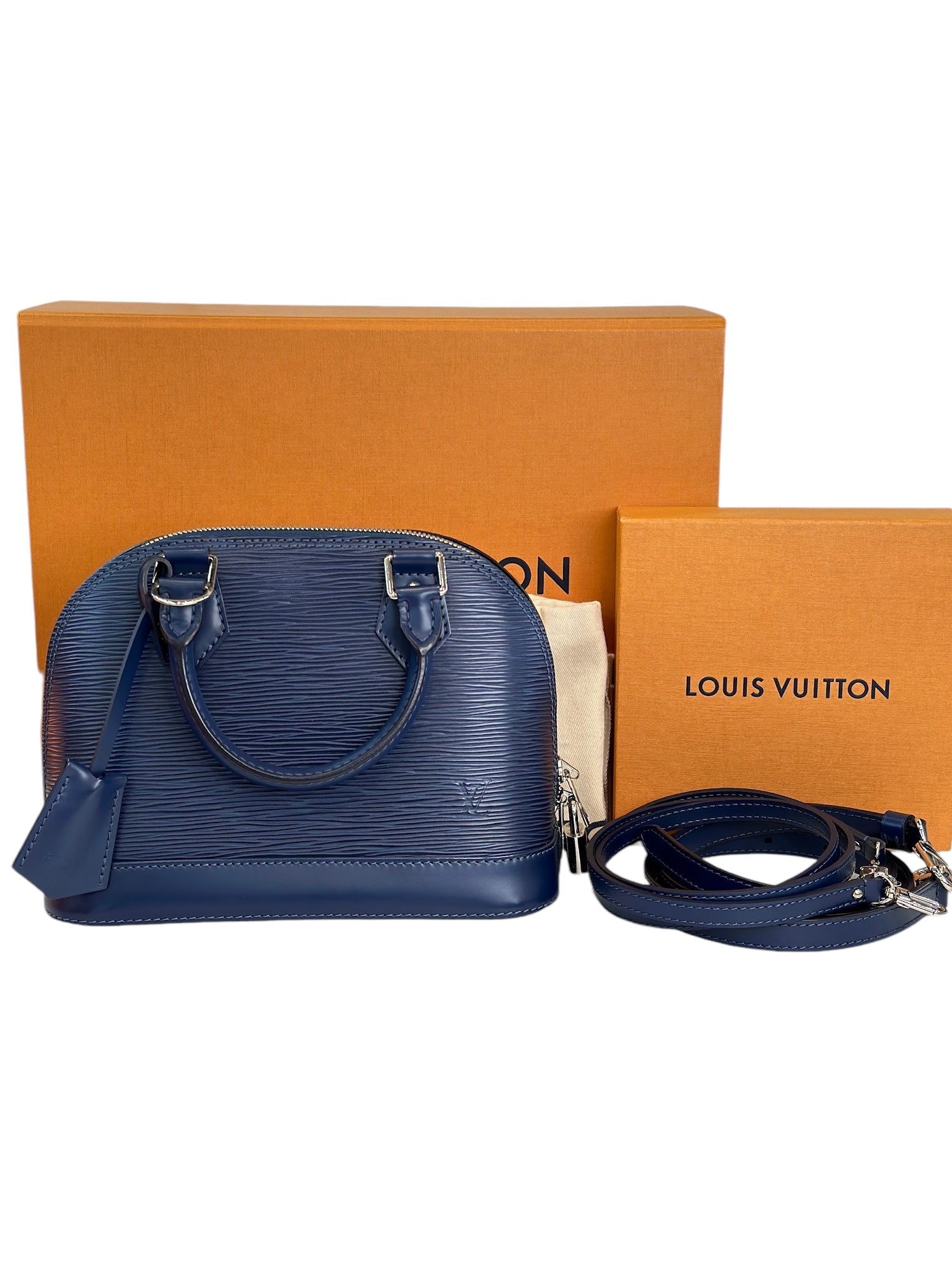 LV Blue Epi Alma BB with Strap