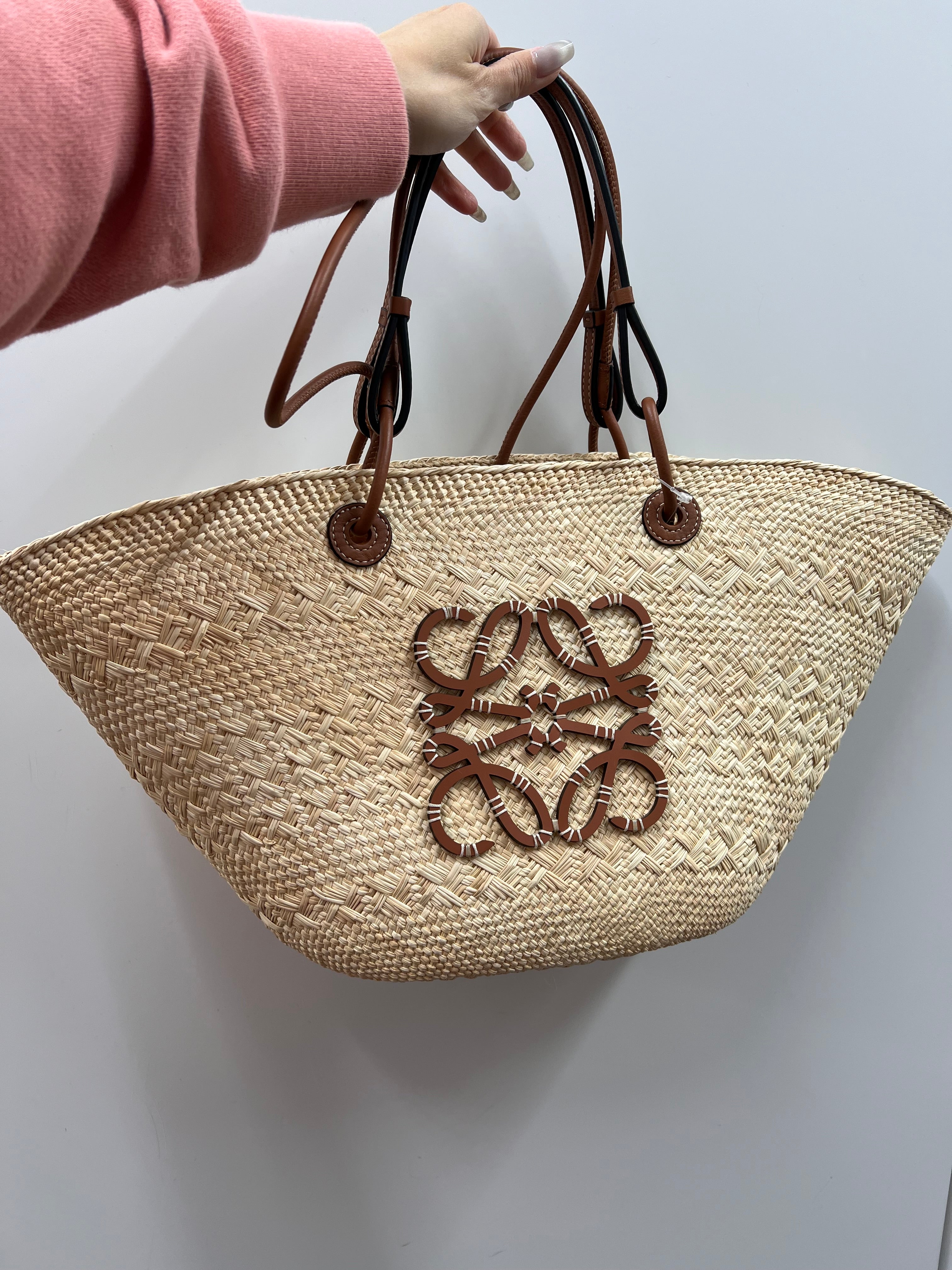 LOEWE Basket Bag Raffia/Leather Natural/Brown B1021DBUDQ