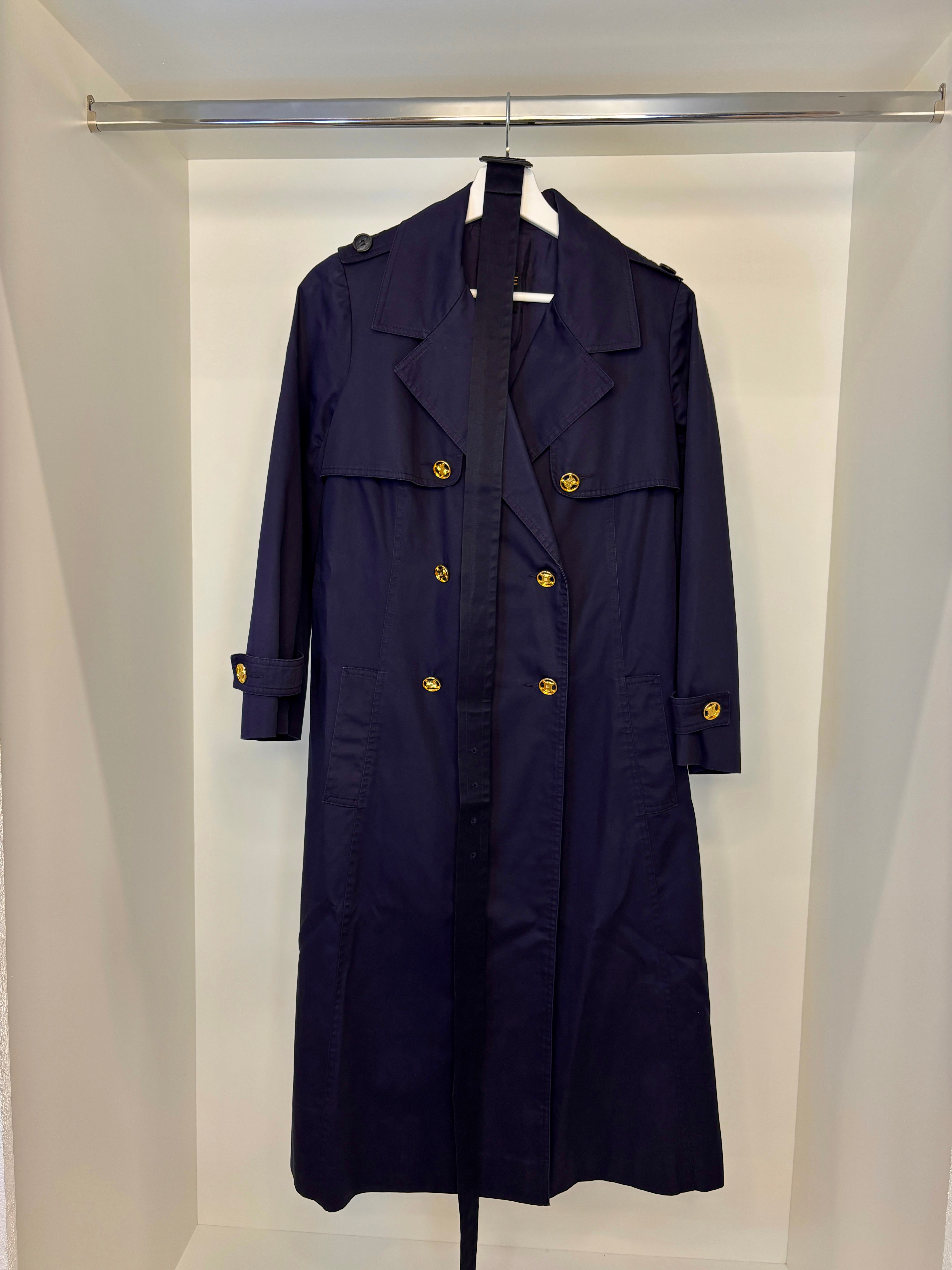 Celine Gold Buttons Trench Coat Navy DXBK0084