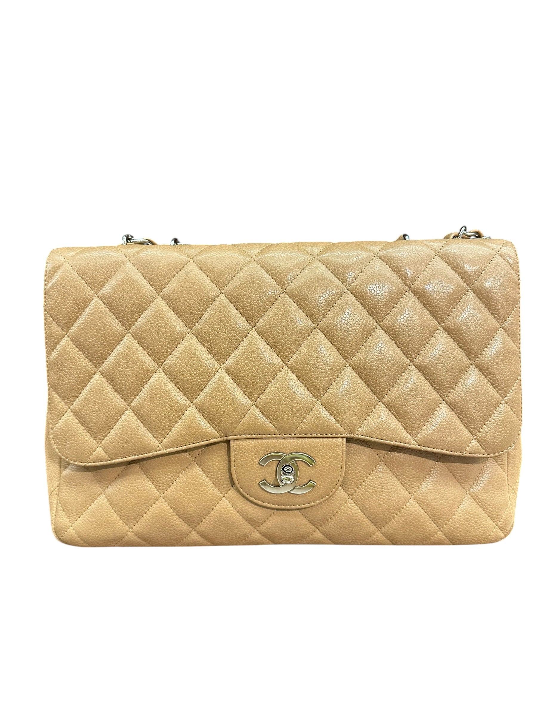 Chanel Single Flap Beige SHW in Caviar
