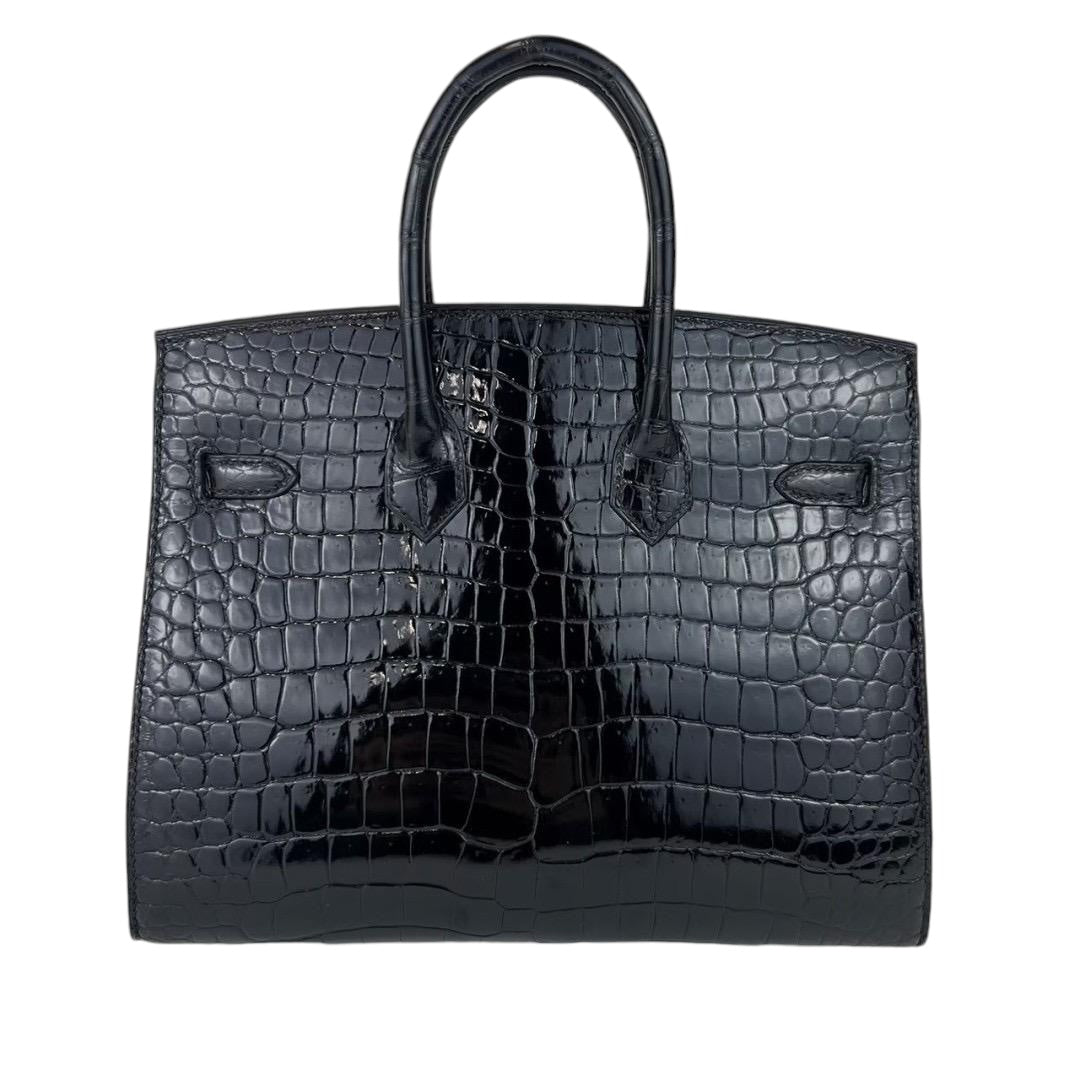 Hermes Birkin 25 Sellier Black Shiny Alligator PHW #Z SKCB-092959