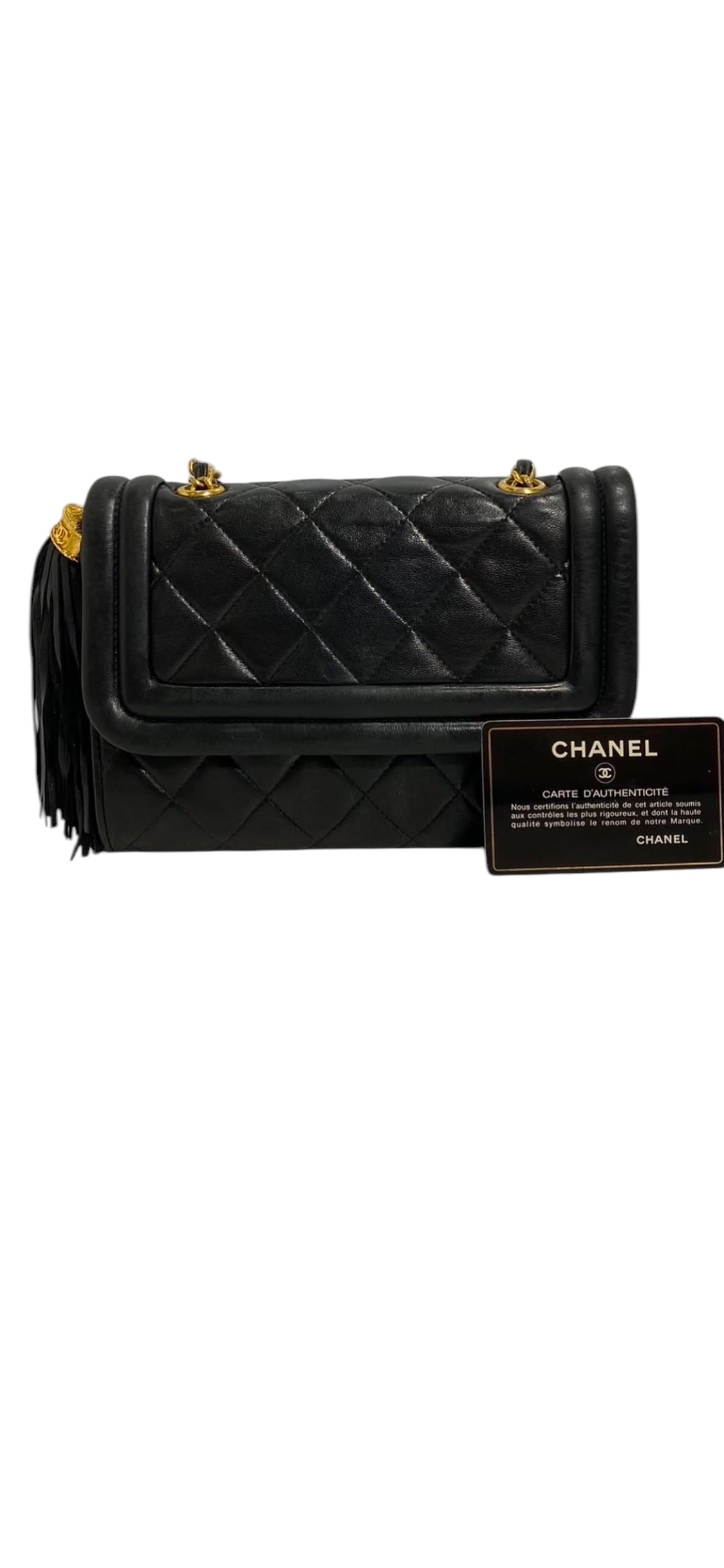 Chanel Vintage Quilted Tassle Black Lambskin GHW #1 #63003