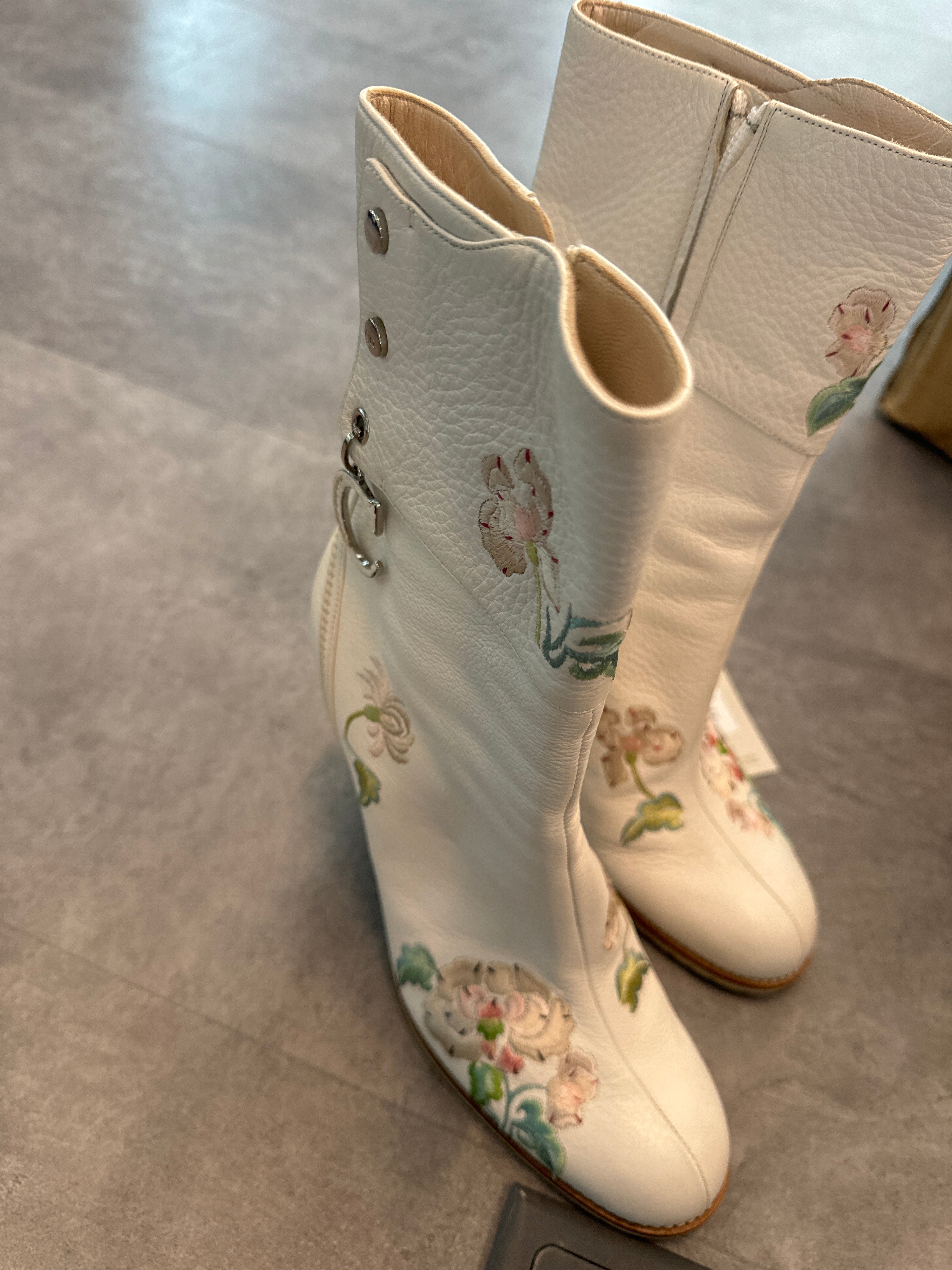 Dior Flower Embroidered Short Boots White DXBS1790