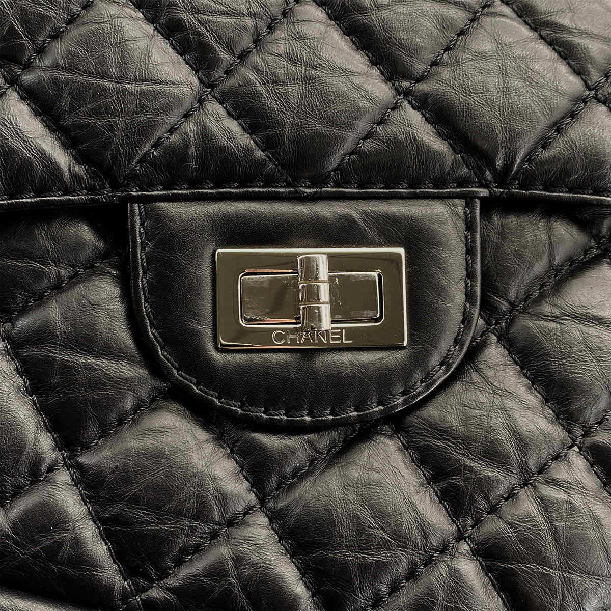 CHANEL 2.55 MATELASSE CHAIN HAND SHOULDER BAG BLACK LEATHER SILVER HARDWARE 90322777