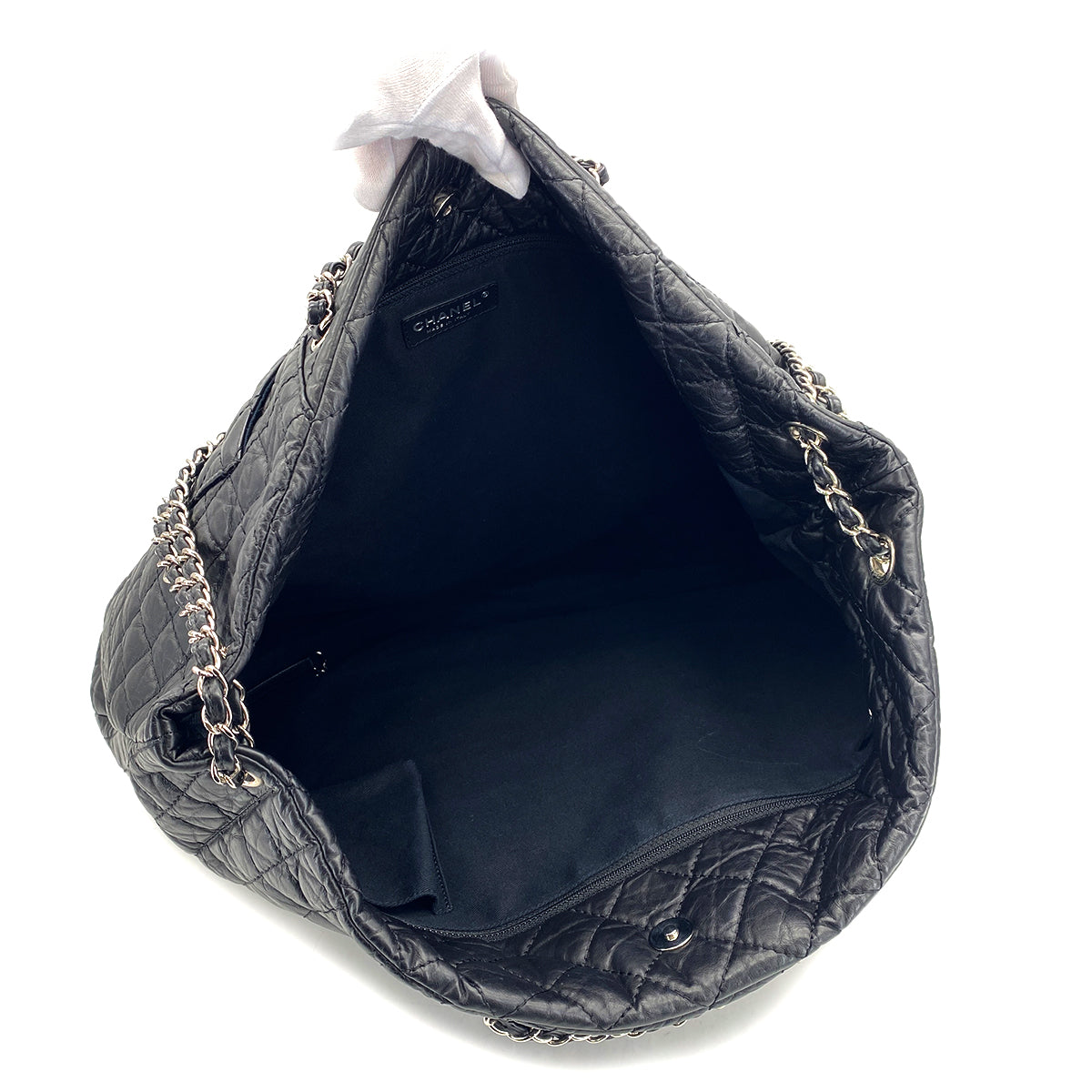 CHANEL 2.55 MATELASSE CHAIN HAND SHOULDER BAG BLACK LEATHER SILVER HARDWARE 90322777