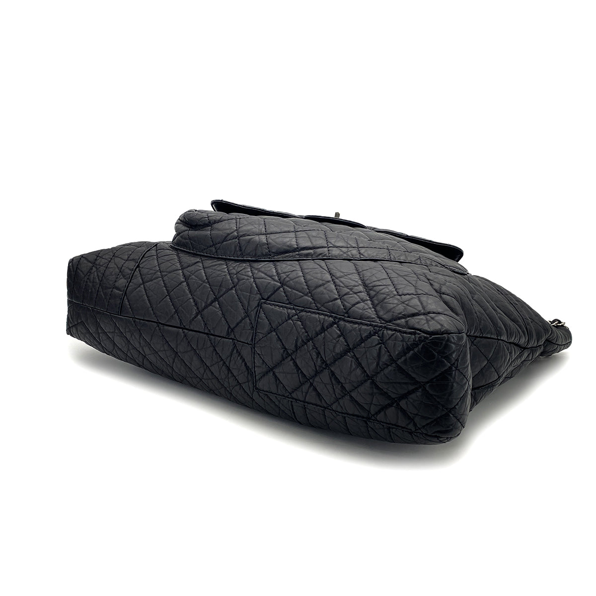 CHANEL 2.55 MATELASSE CHAIN HAND SHOULDER BAG BLACK LEATHER SILVER HARDWARE 90322777