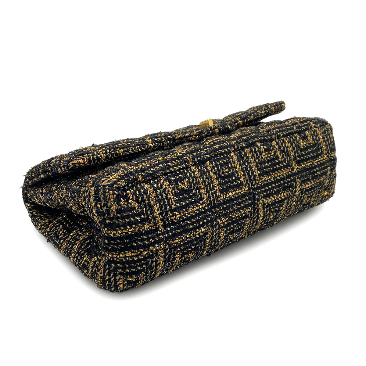 CHANEL 2.55 CHAIN SHOULDER BAG BLACK GOLD TWEED GOLD HARDWARE 90321633