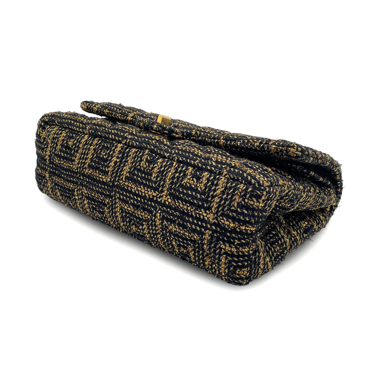 CHANEL 2.55 CHAIN SHOULDER BAG BLACK GOLD TWEED GOLD HARDWARE 90321633