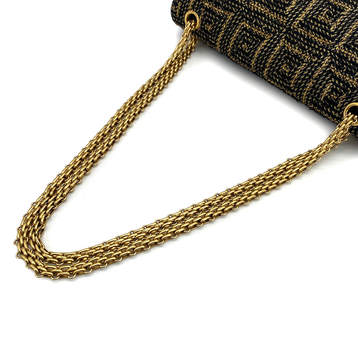 CHANEL 2.55 CHAIN SHOULDER BAG BLACK GOLD TWEED GOLD HARDWARE 90321633