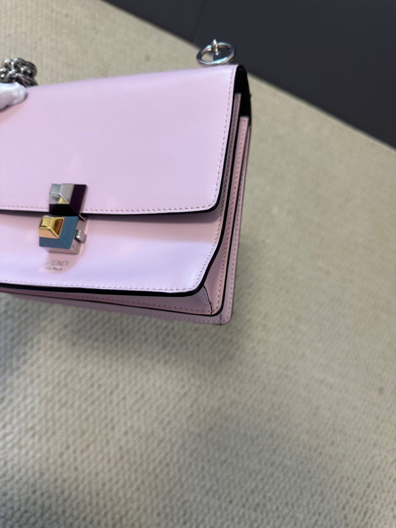 Fendi Kan I Small Light Pink Leather Shoulder Bag