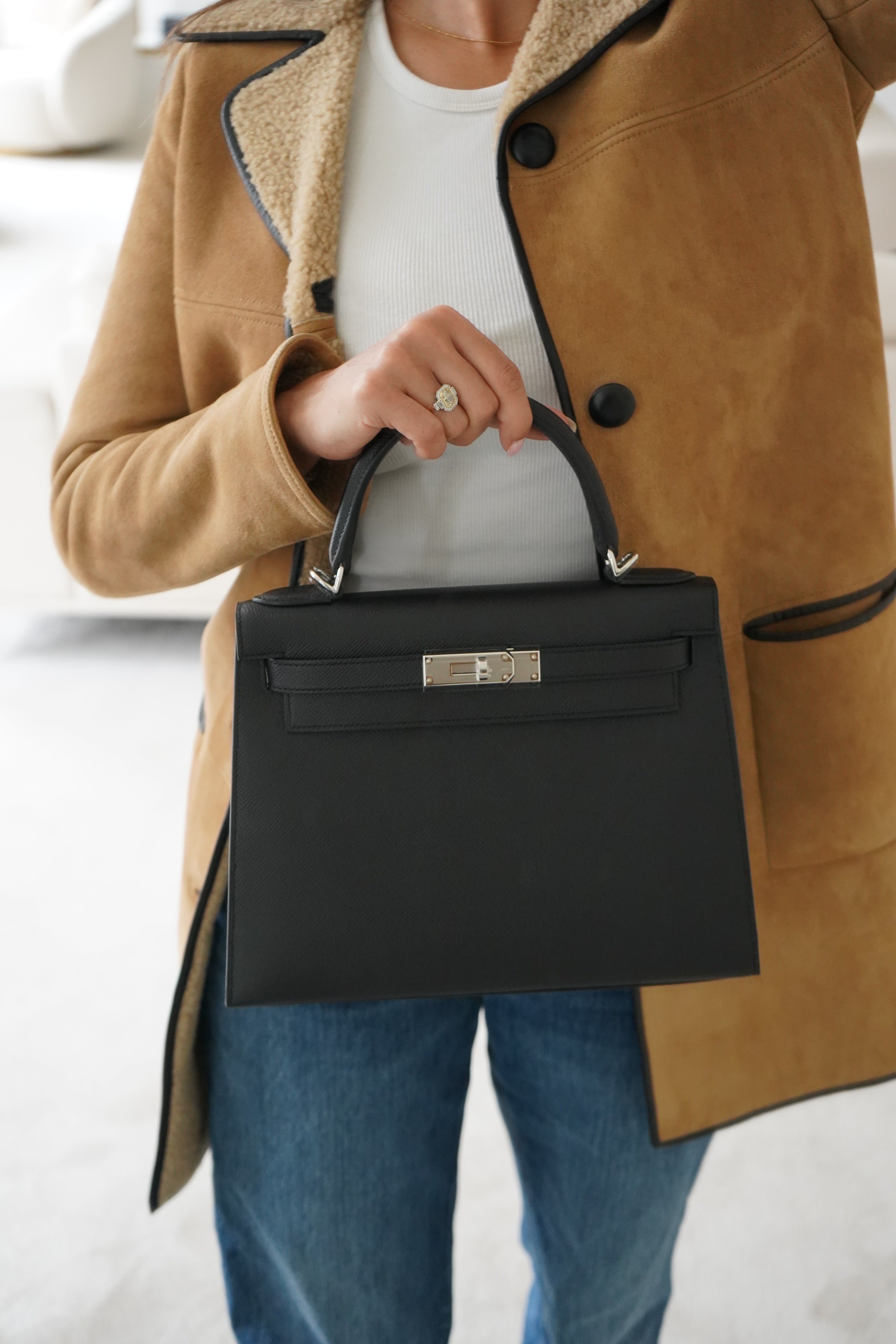 HERMÈS KELLY 28CM BLACK Epsom Leather with Palladium Hardware