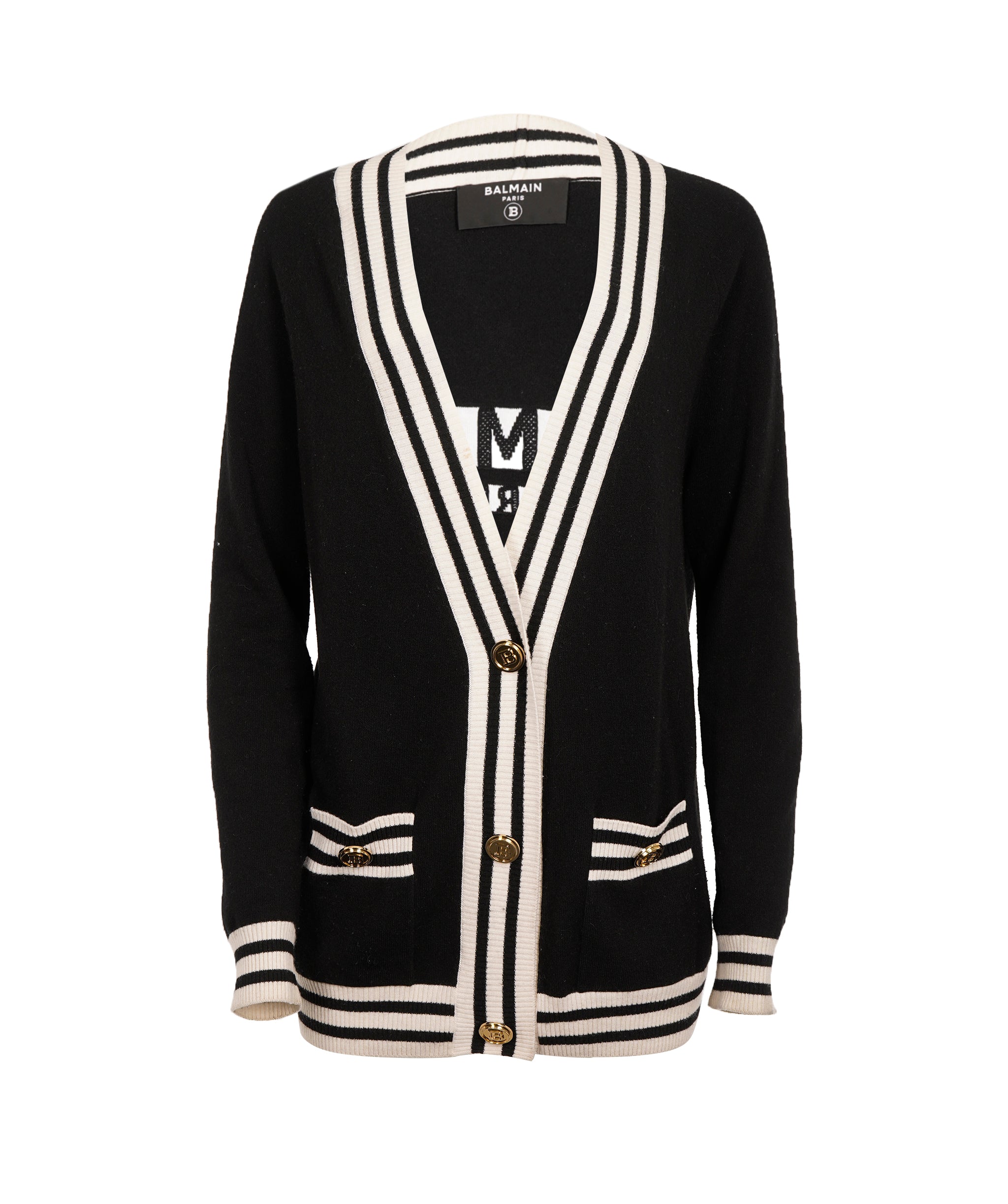 Balmain Black and White Logo Cardigan  ALC2015