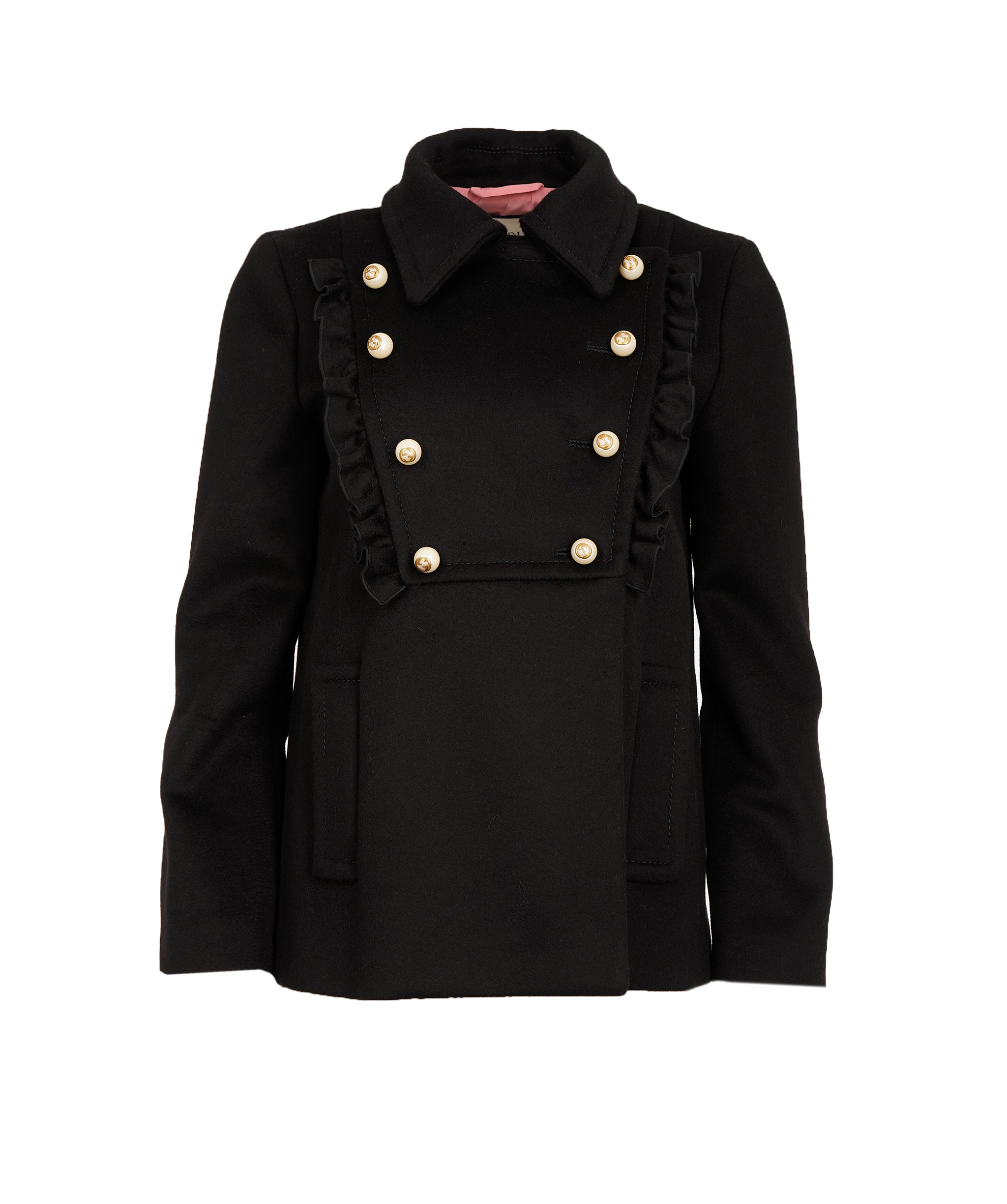 Gucci Black Wool Pearl GG Button Peacoat ALC2013