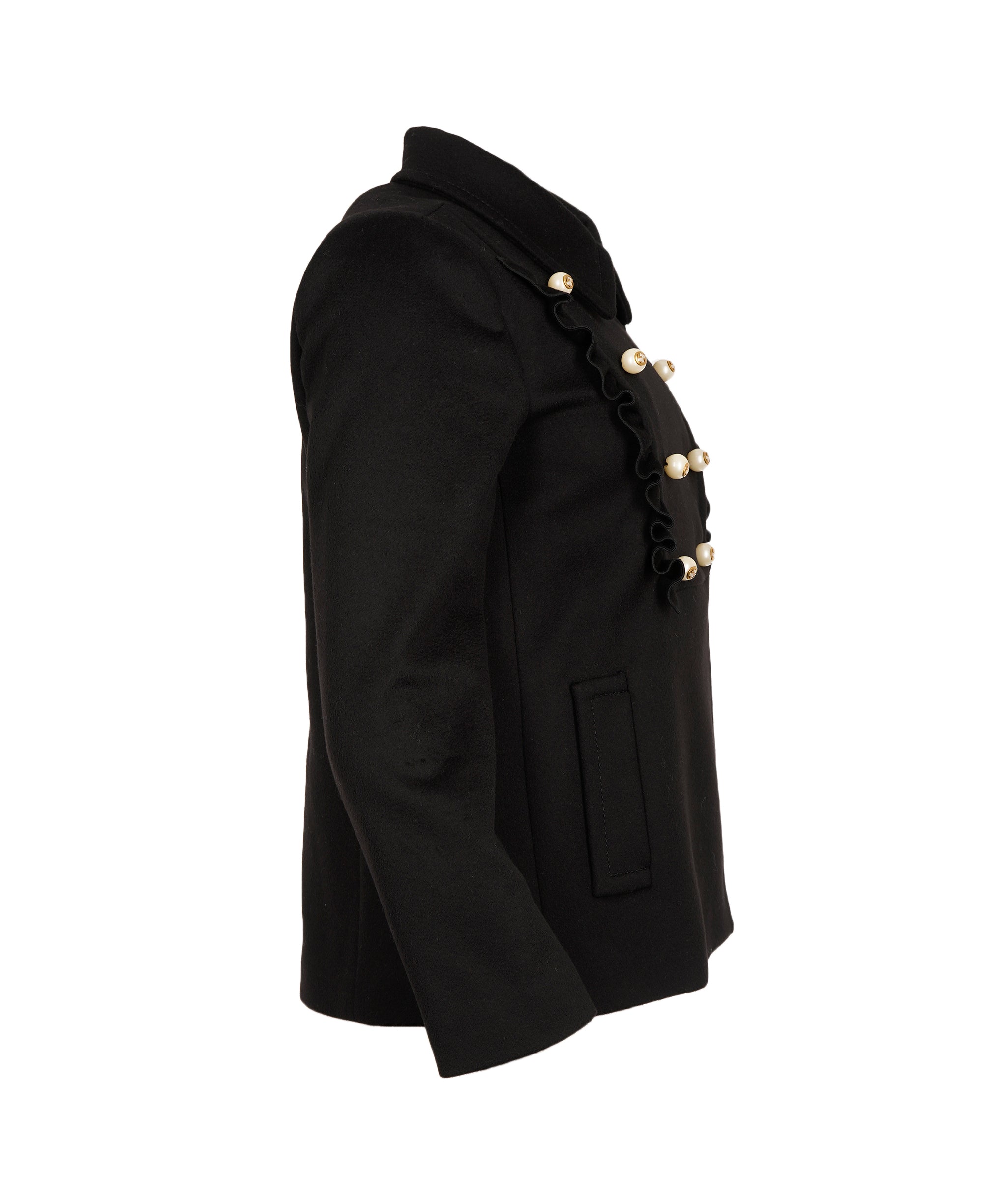 Gucci Black Wool Pearl GG Button Peacoat ALC2013