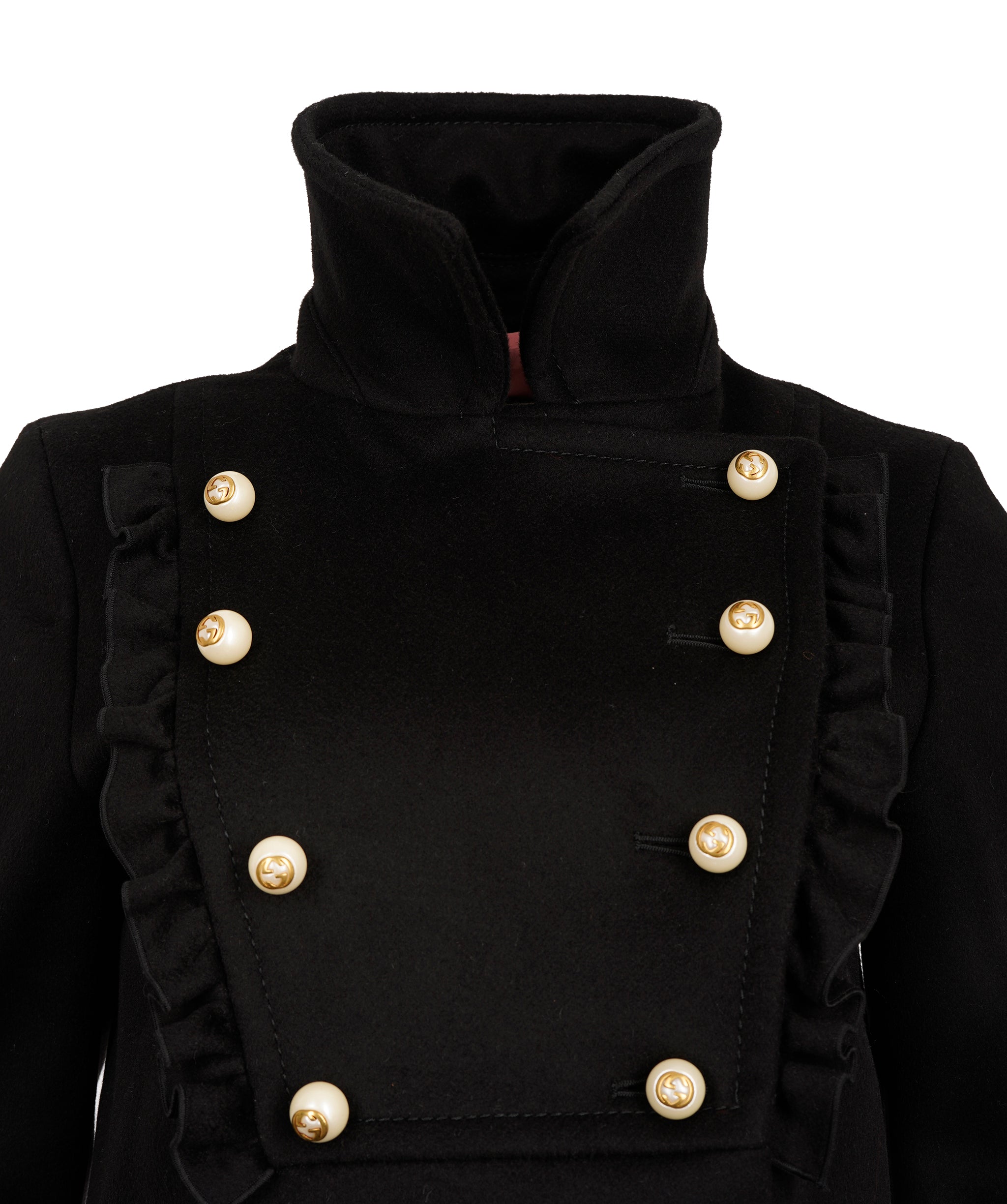 Gucci Black Wool Pearl GG Button Peacoat ALC2013