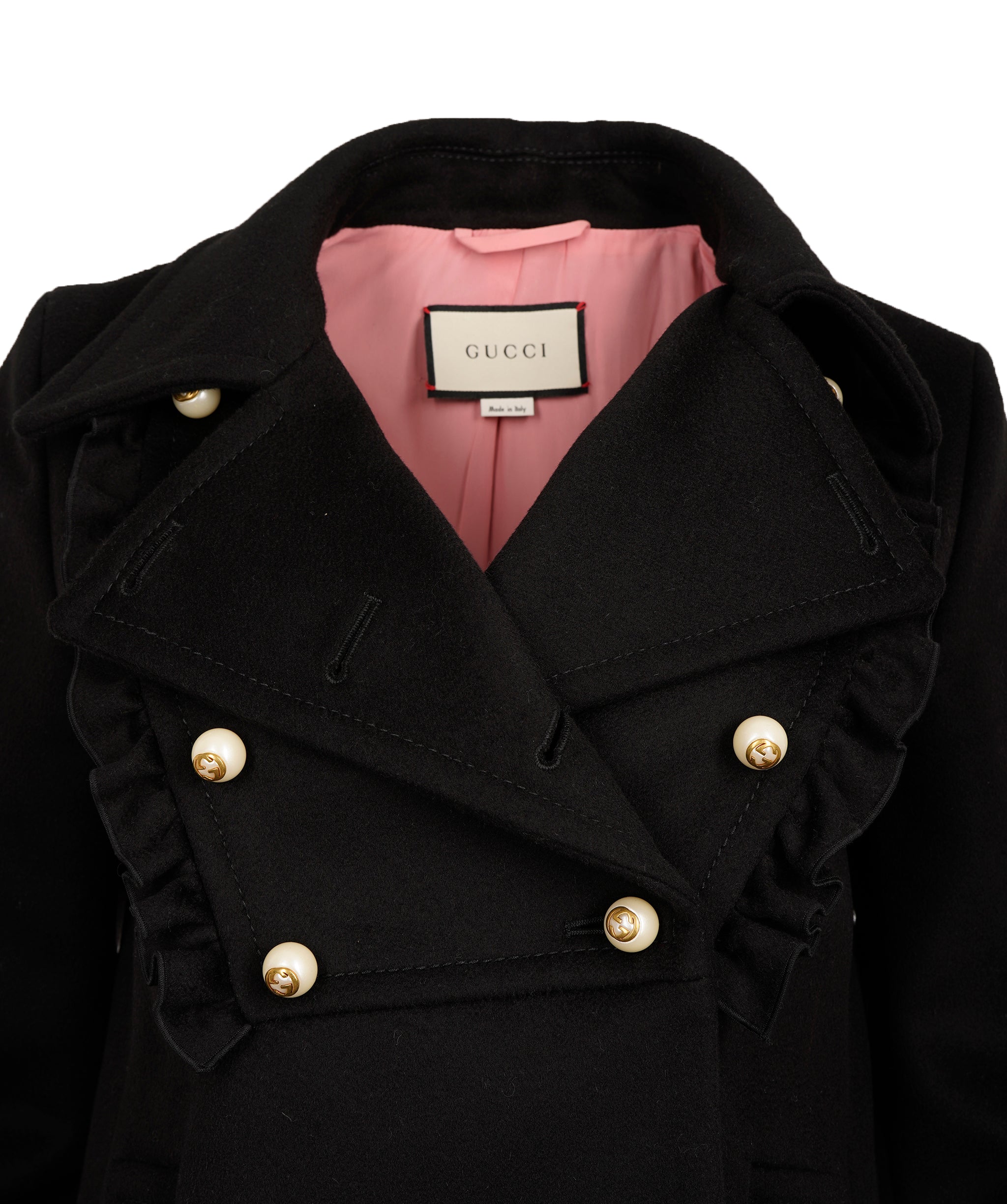 Gucci Black Wool Pearl GG Button Peacoat ALC2013