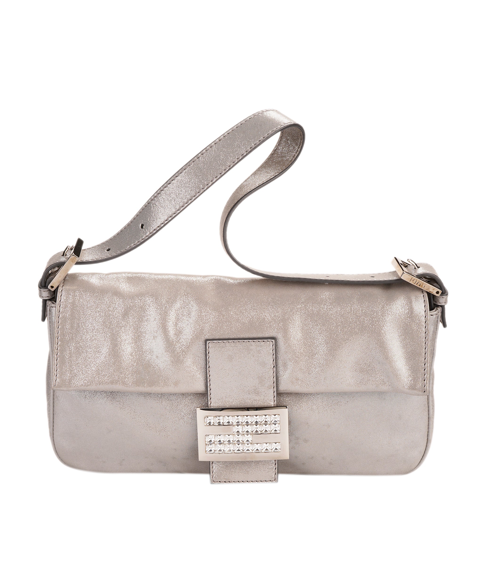 Fendi metallic silver baguette with crystal buckle  - AJC0844