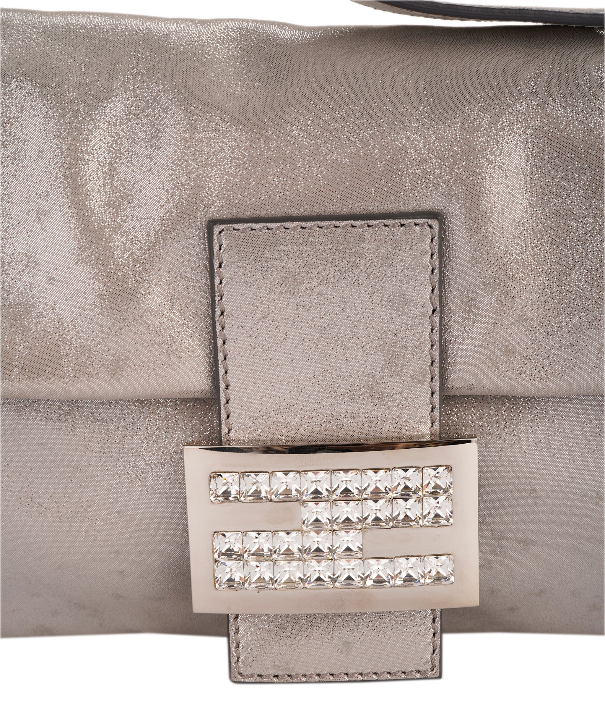 Fendi metallic silver baguette with crystal buckle  - AJC0844