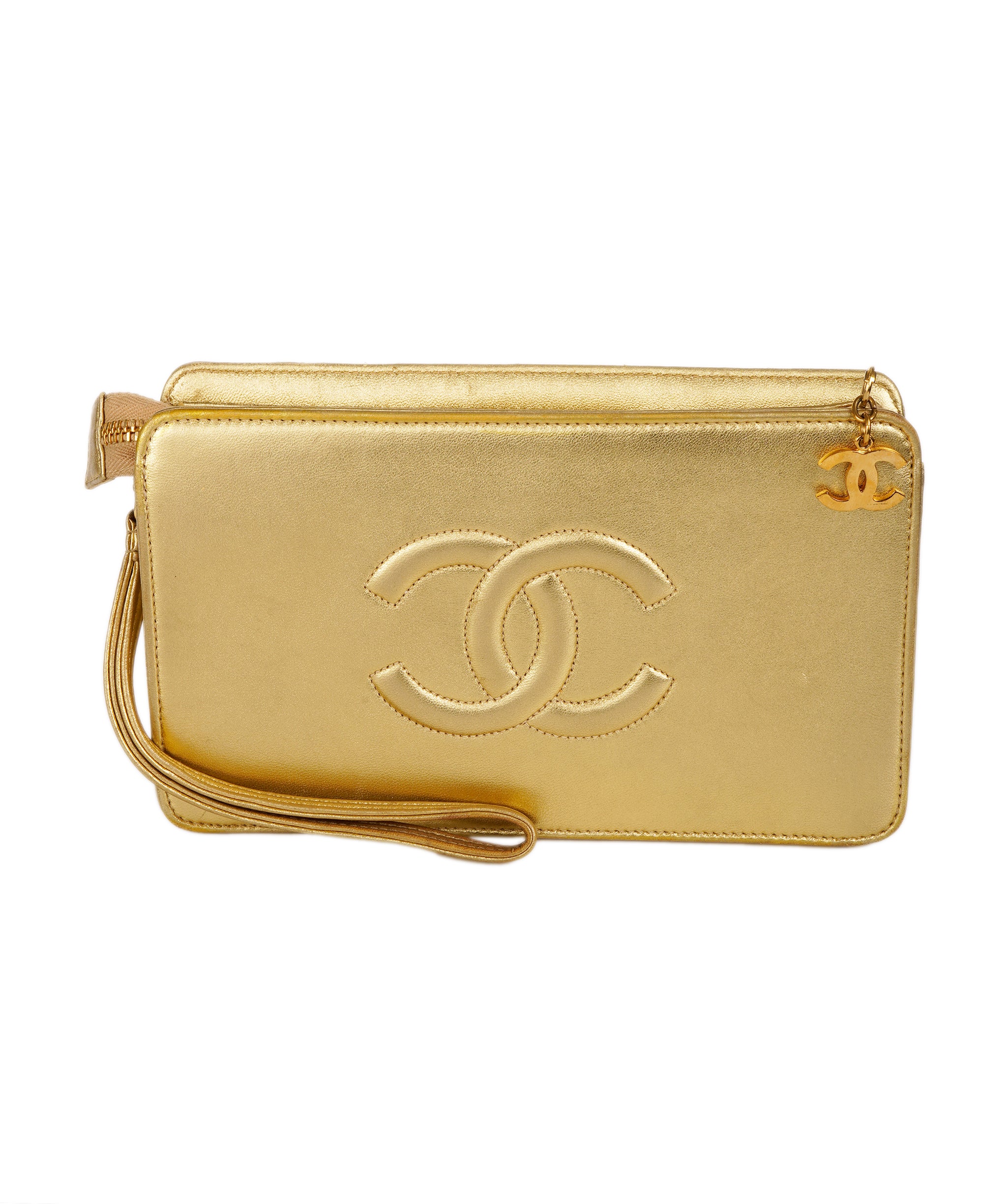 CHANEL Clutch Bag Leather Gold Tone CC Auth 92063 DBXS1644