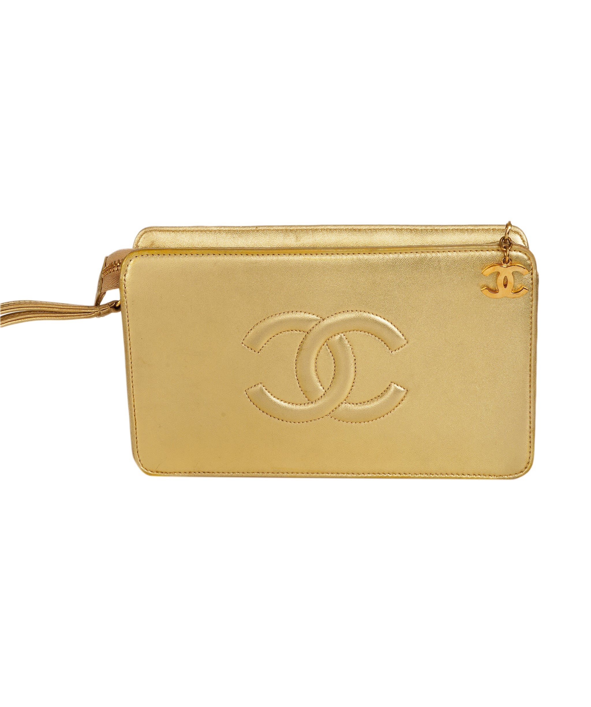 CHANEL Clutch Bag Leather Gold Tone CC Auth 92063 DBXS1644