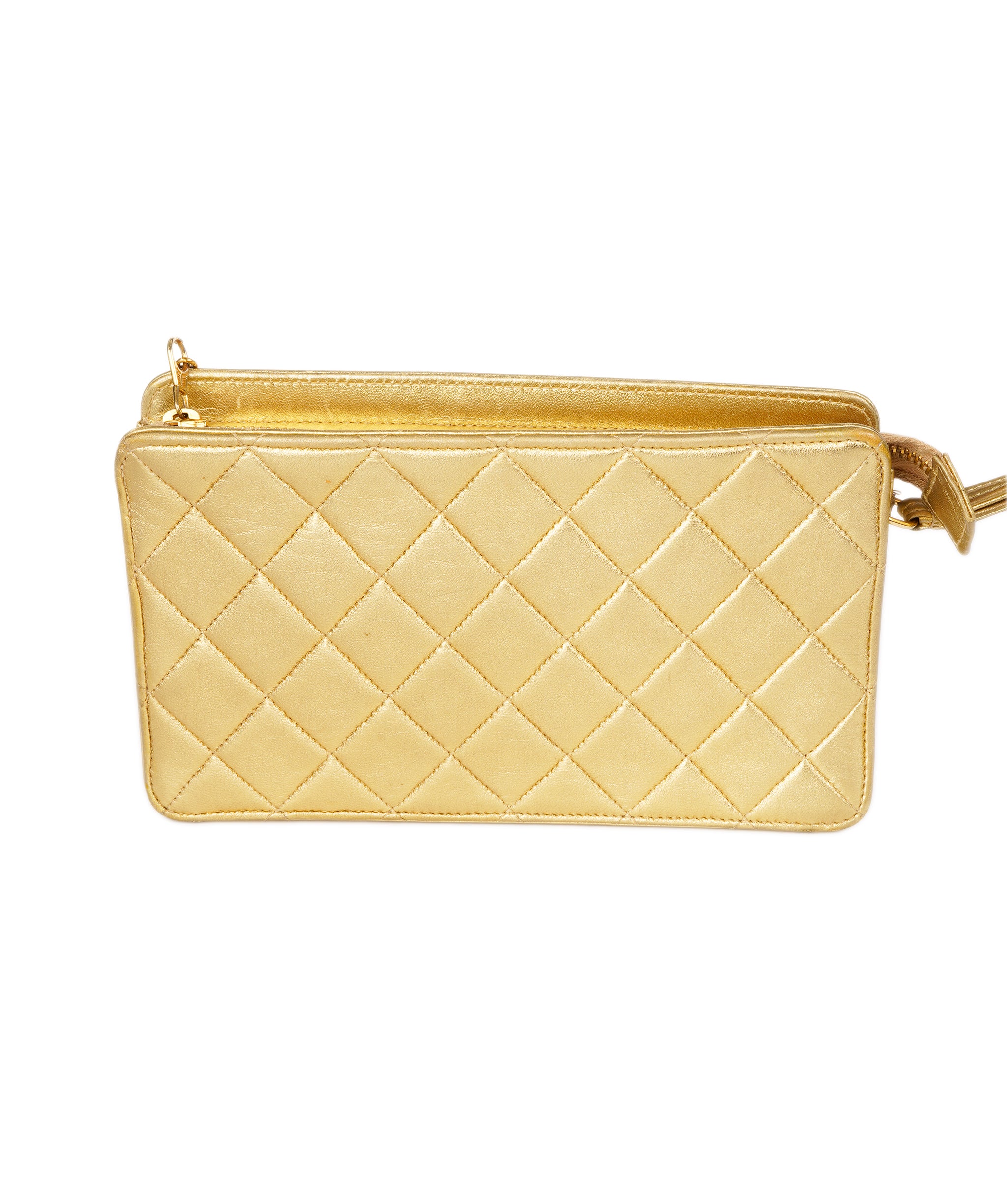 CHANEL Clutch Bag Leather Gold Tone CC Auth 92063 DBXS1644