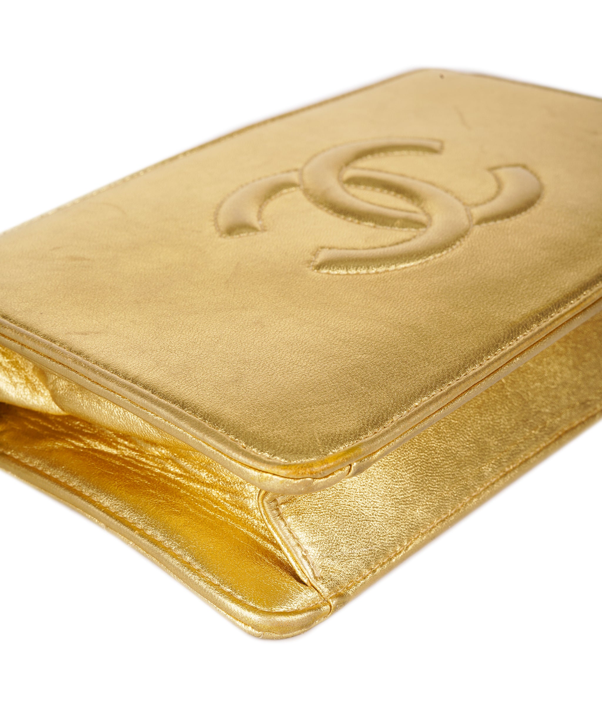 CHANEL Clutch Bag Leather Gold Tone CC Auth 92063 DBXS1644