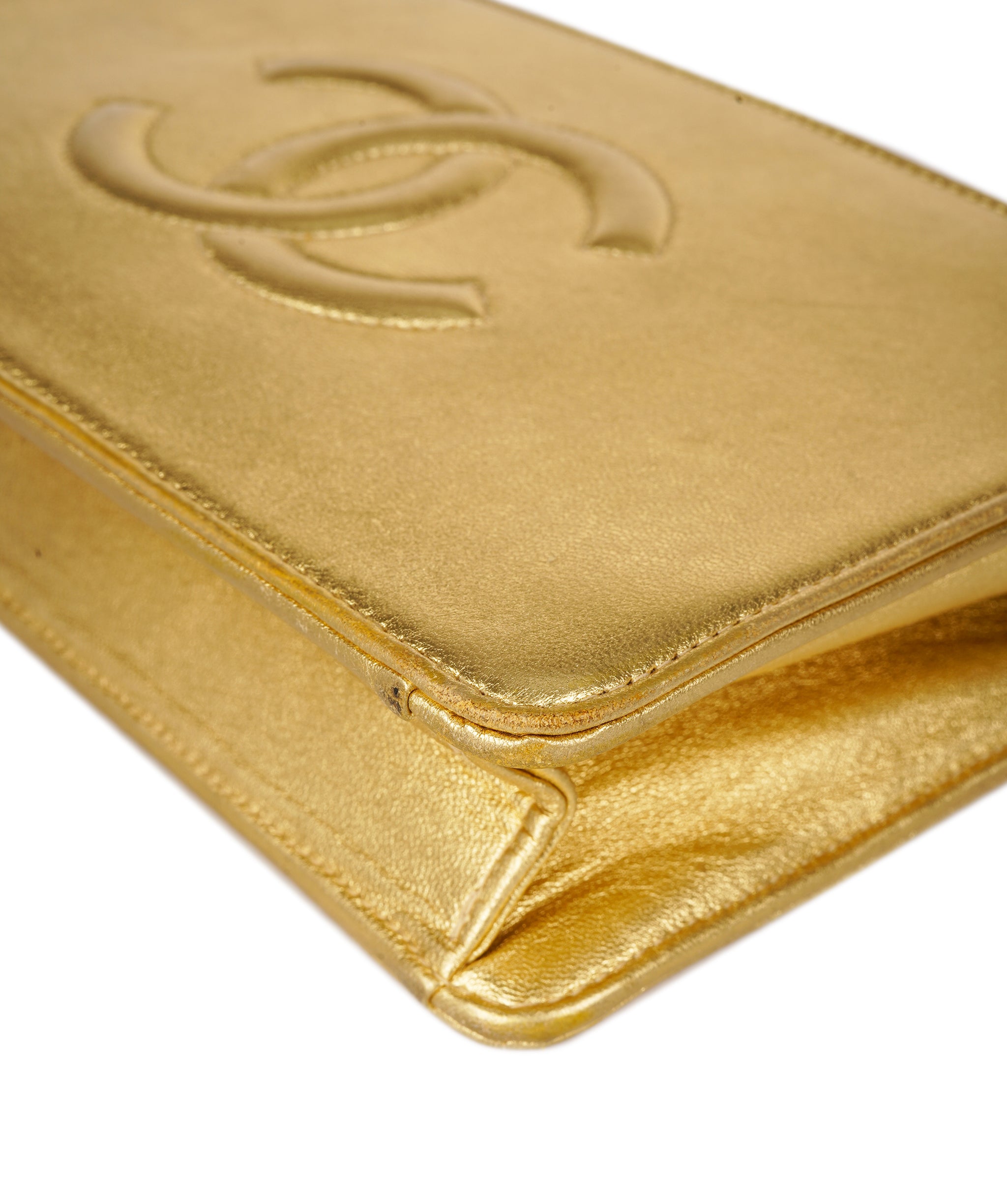 CHANEL Clutch Bag Leather Gold Tone CC Auth 92063 DBXS1644