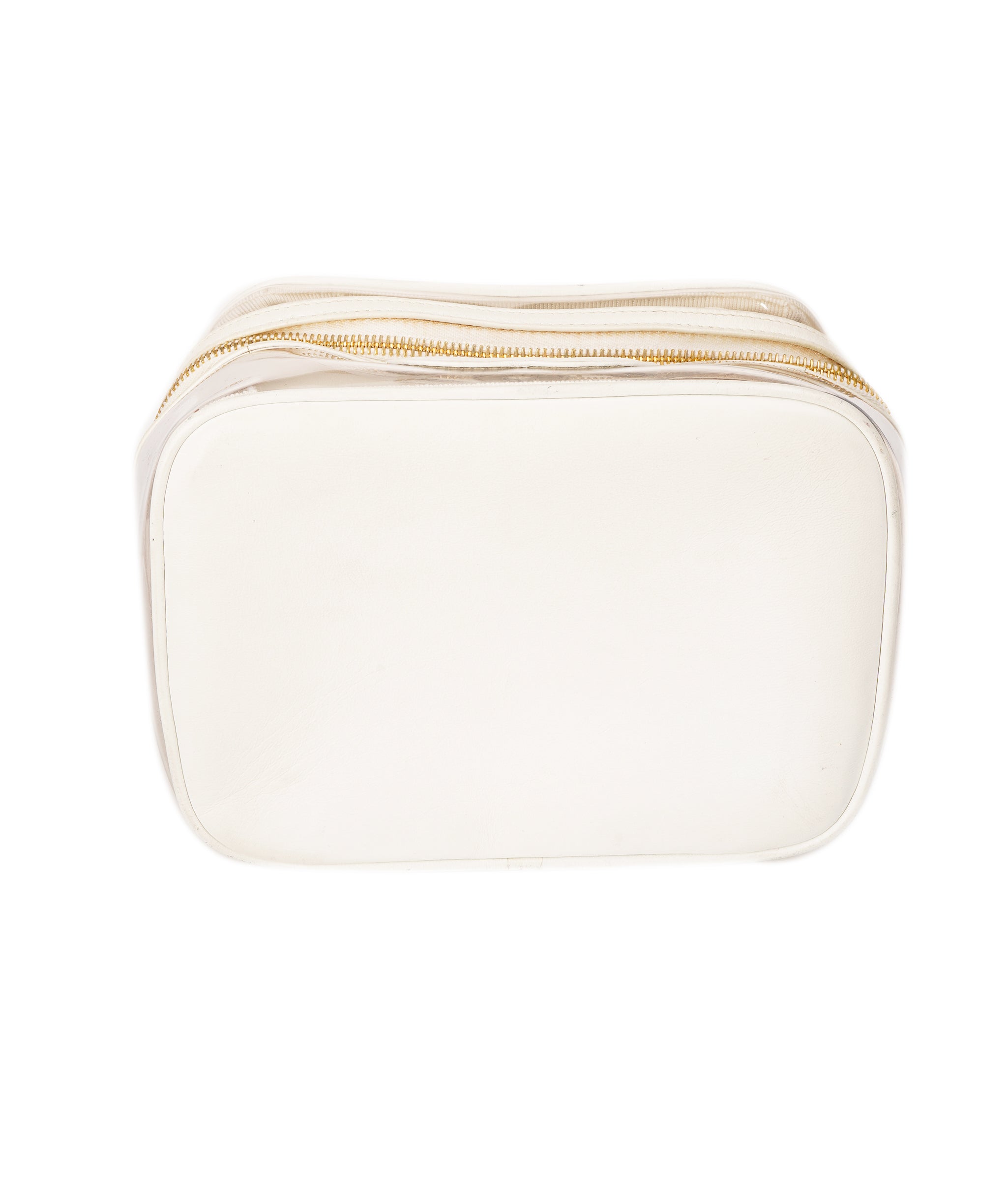 CHANEL COCO Mark Vanity Pouch Vinyl Clear Gold CC Auth yk14951 DBXS1634