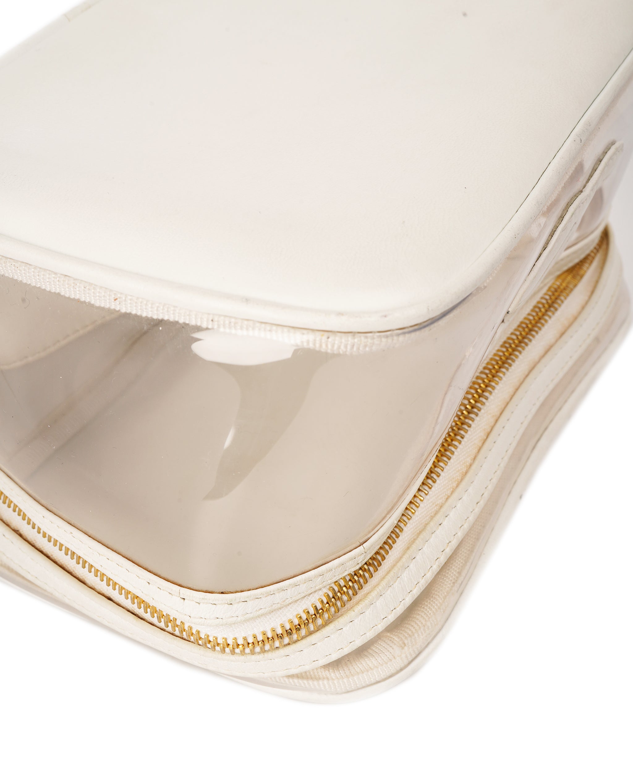 CHANEL COCO Mark Vanity Pouch Vinyl Clear Gold CC Auth yk14951 DBXS1634