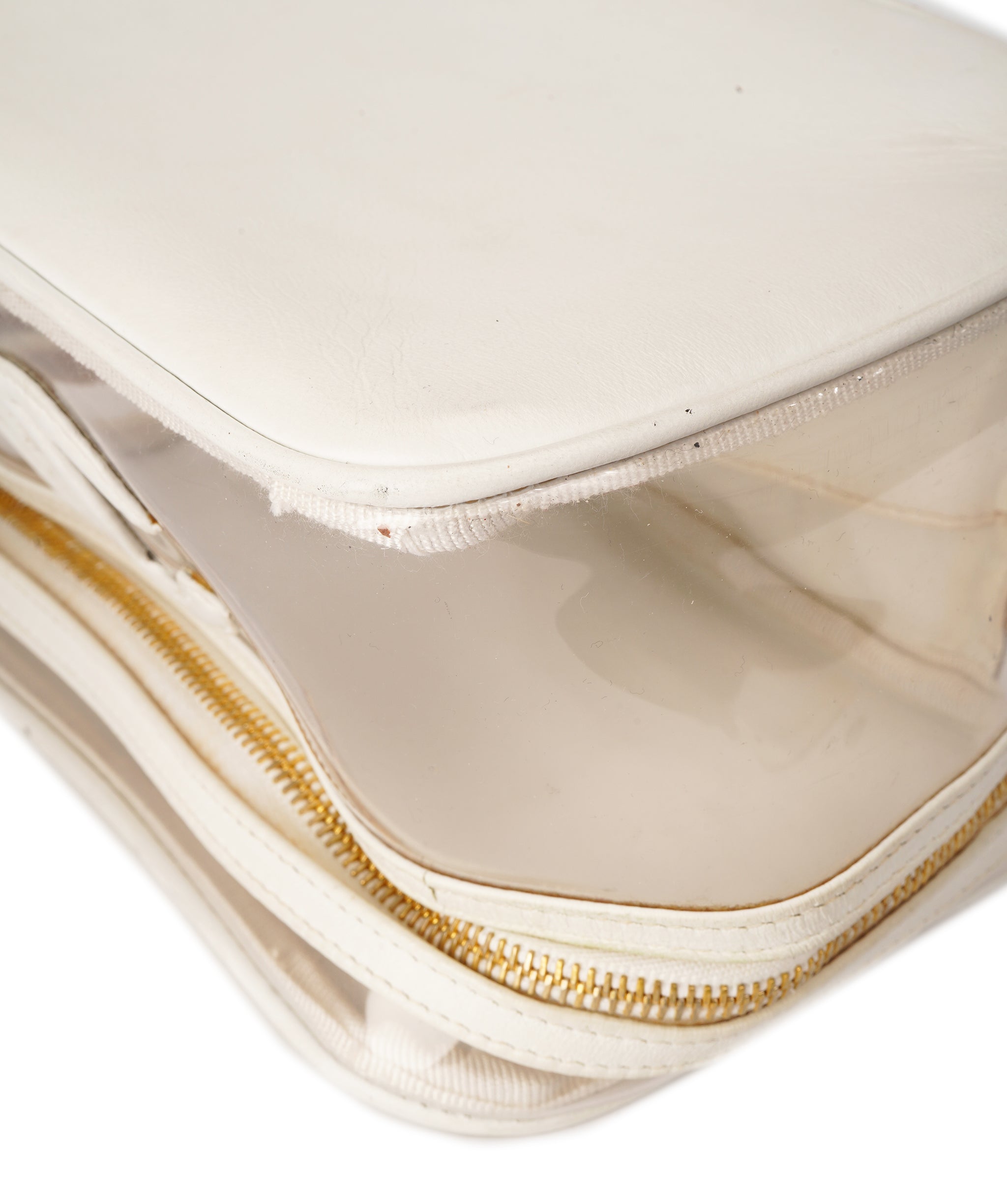 CHANEL COCO Mark Vanity Pouch Vinyl Clear Gold CC Auth yk14951 DBXS1634