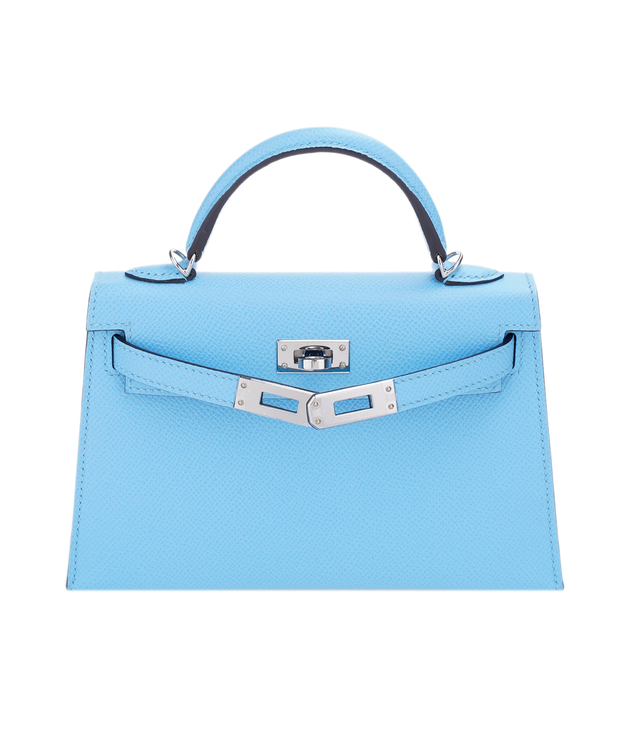 Hermes Mini Kelly Blue celeste epsom PHW  AVC2156