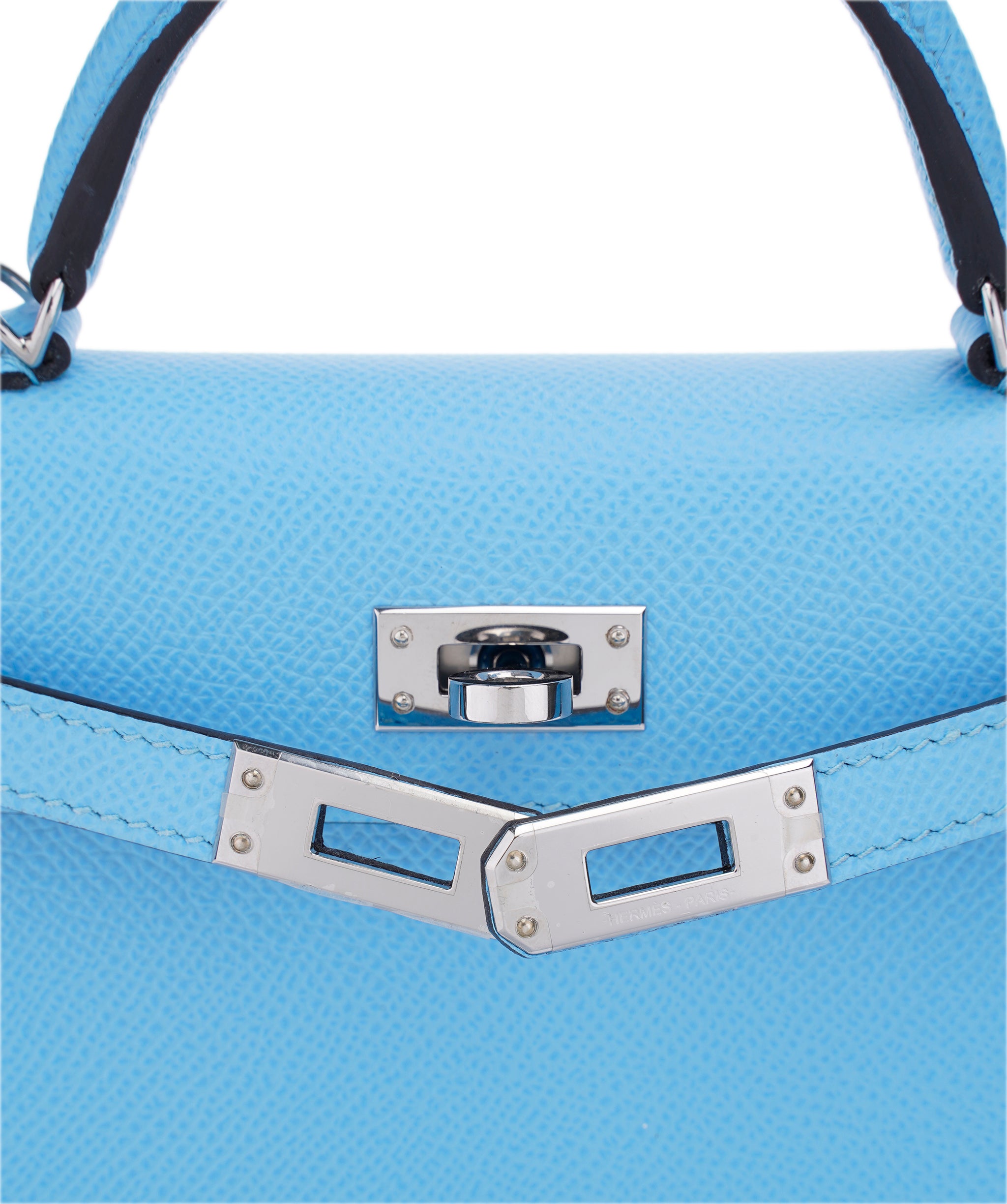 Hermes Mini Kelly Blue celeste epsom PHW  AVC2156