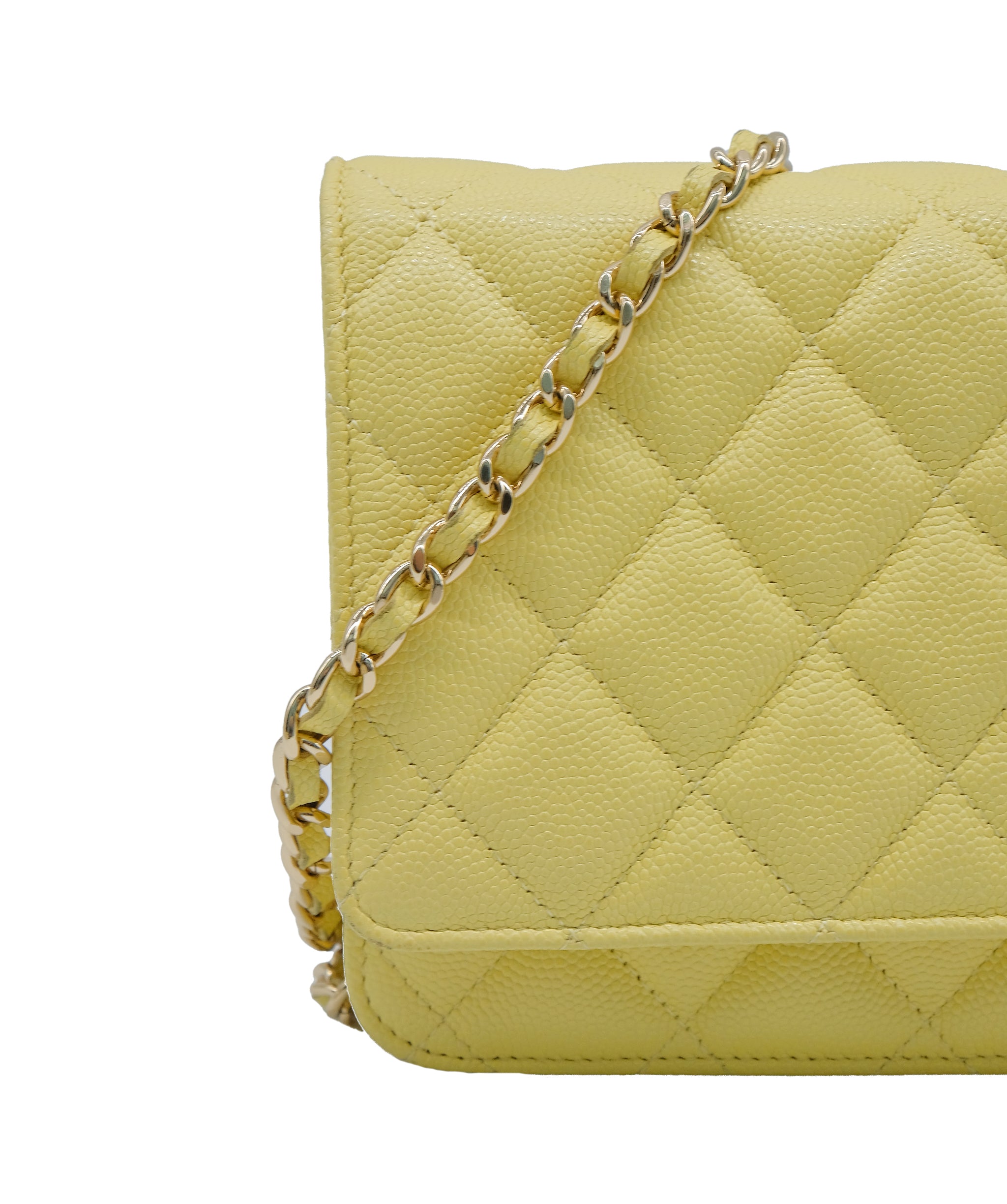 Chanel Caviar Wallet On Chain Yellow Crossbody Bag RJC3750