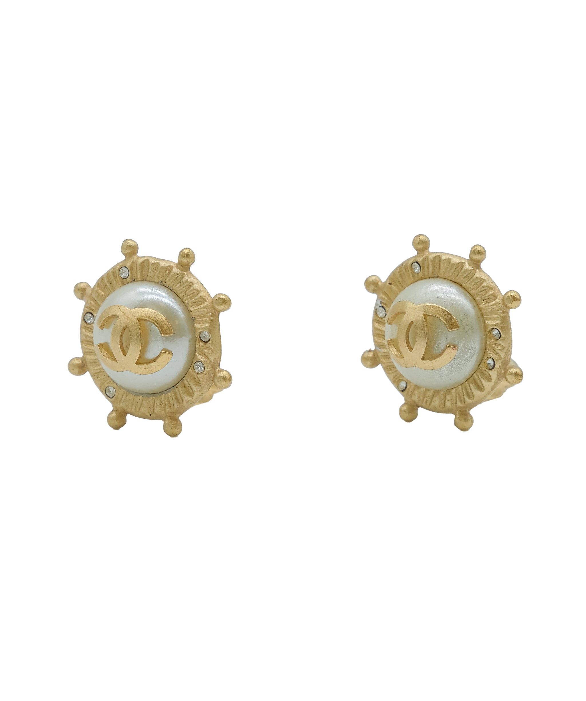 Chanel CC Pearl Gold Clip On Earrings ASC5309